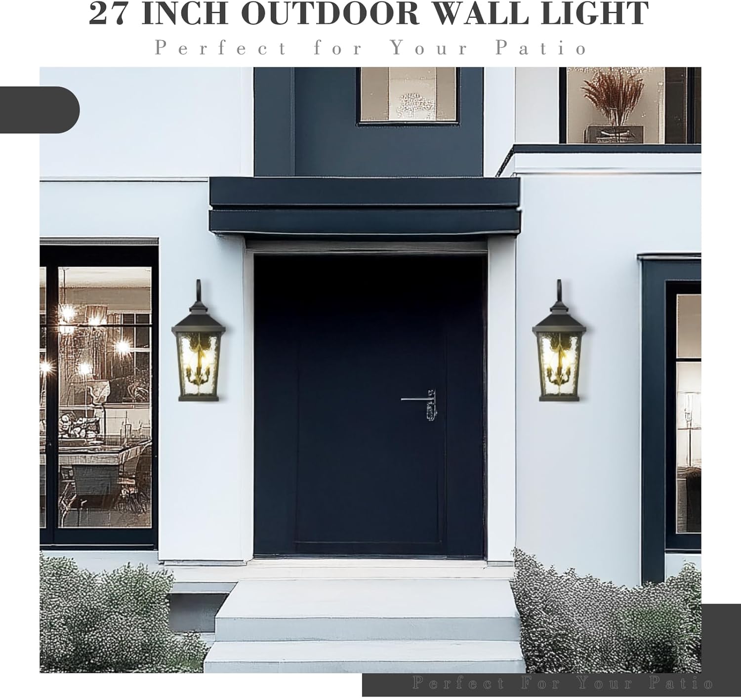 Emliviar Outdoor Light Fixture for Porch, 27-Inch Extra Large Exterior Porch Lantern Light, Waterproof Aluminum Outdoor Wall Sconce in Black Finish, WE301BL-SD BK