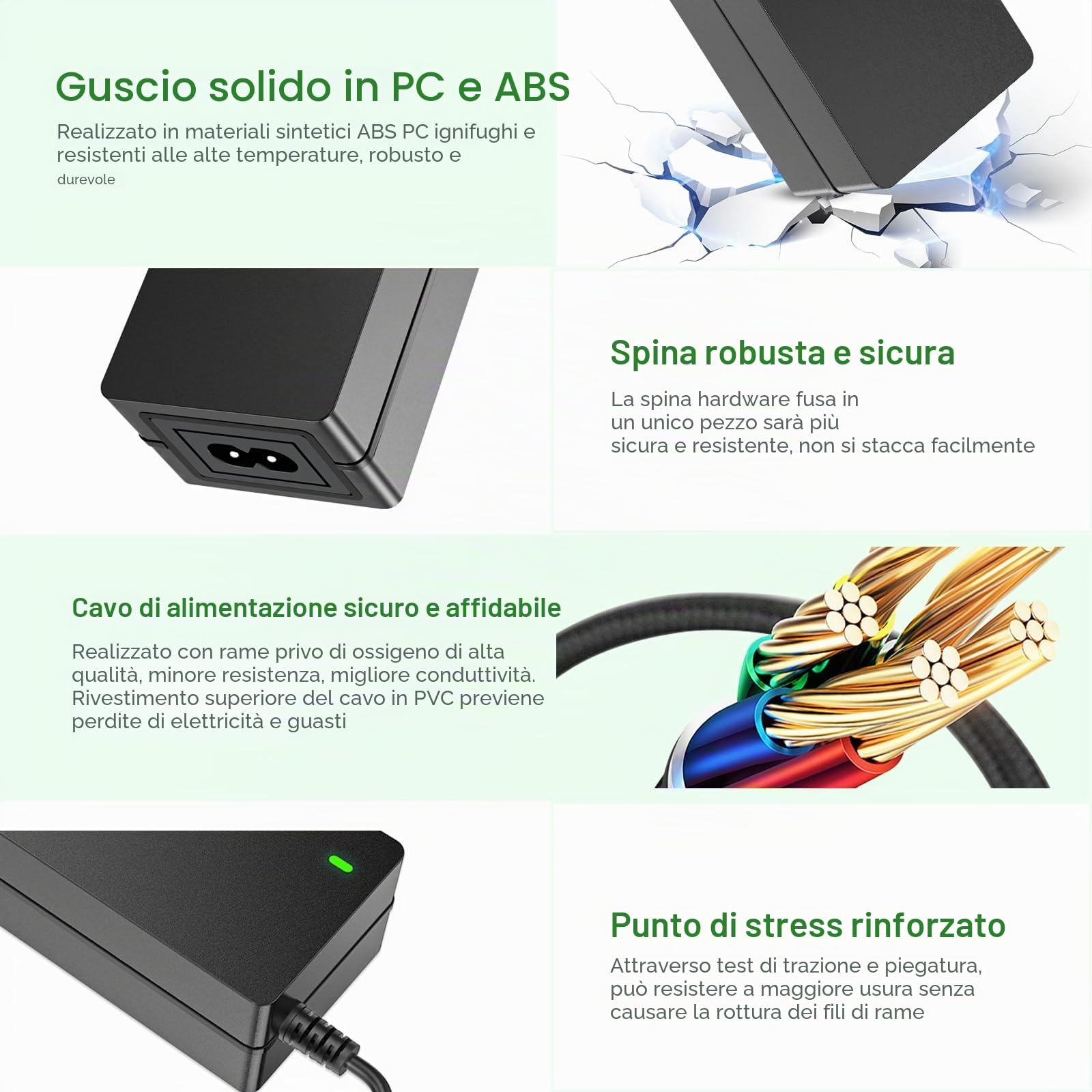 Alimentatore switching 12V 5A 60W adattatore CA con spina CC 5,5 x 2,1 mm e connettore jack CC 11 PC per strisce luminose a led, monitor del computer e altro