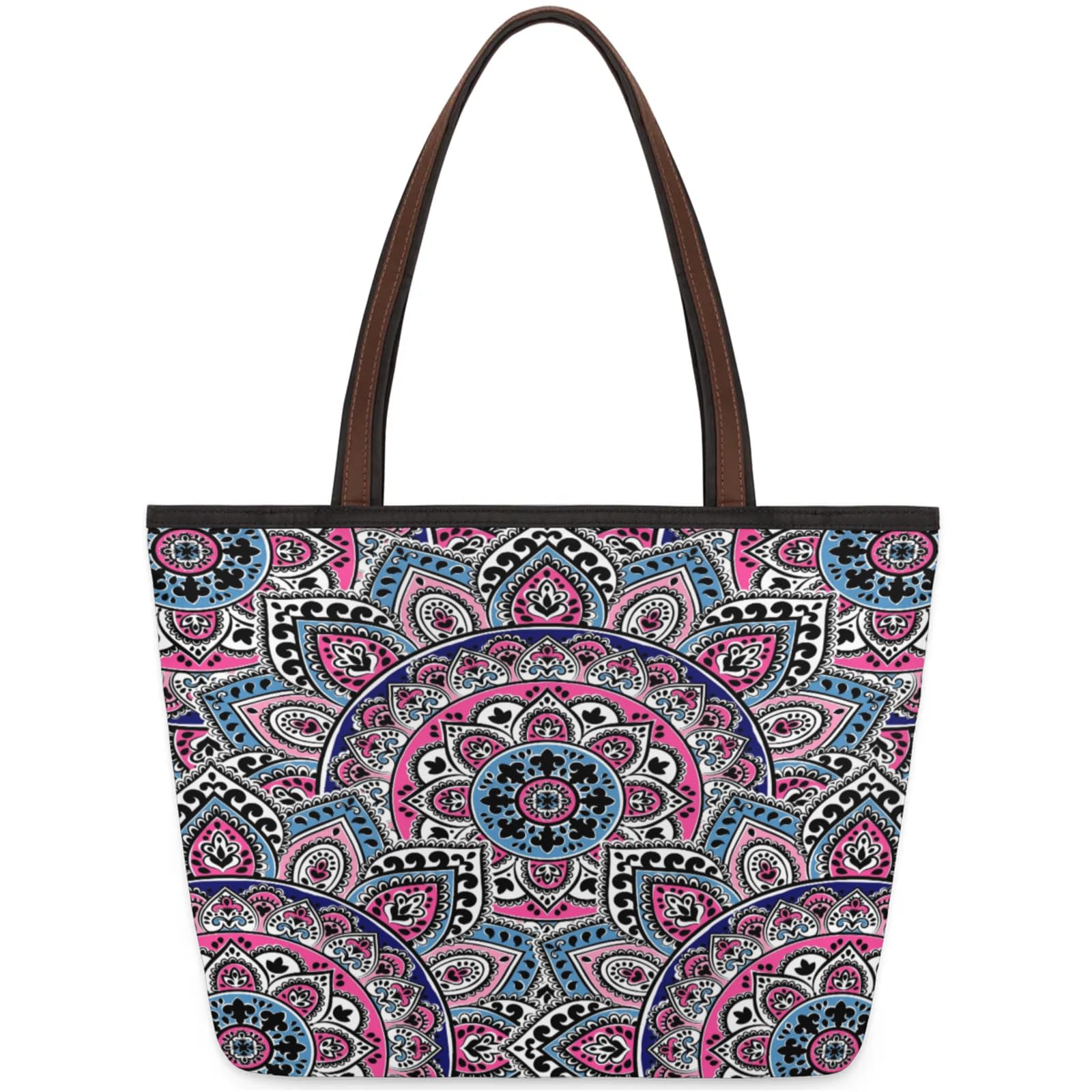 Mandala Beautiful Tote Bag Multi Pocket Zippered Beach Bag Lightweight Waterproof Handbag for Women Men Work Gym Travel Swimming Yoga Grocery Shopping L