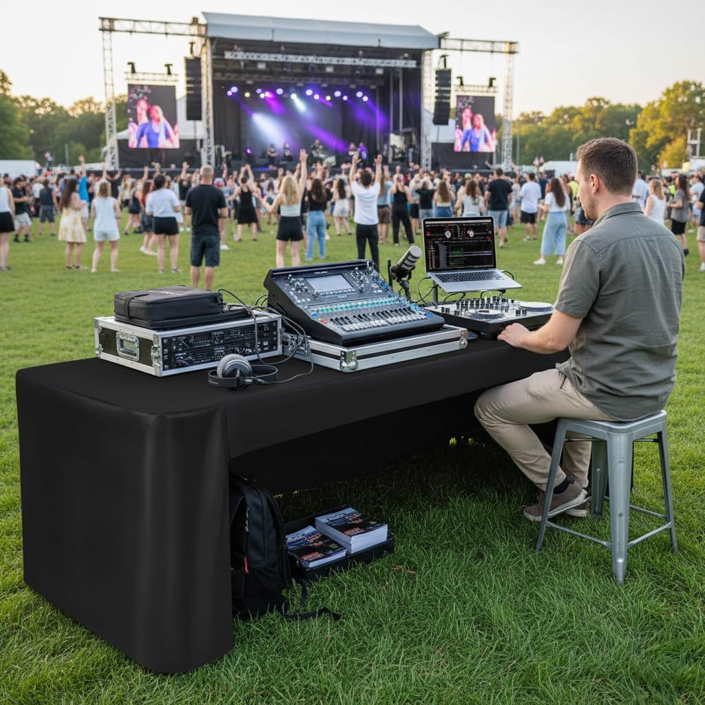 HolidayIdeas Open Back Fitted Black 8ft Table Cloths for Rectangle Table, Wrinkle Resistant Washable Table Cover 30x96 Inch for Craft Fairs, Banquet, Trade Show, 4 Pcs - Image 3