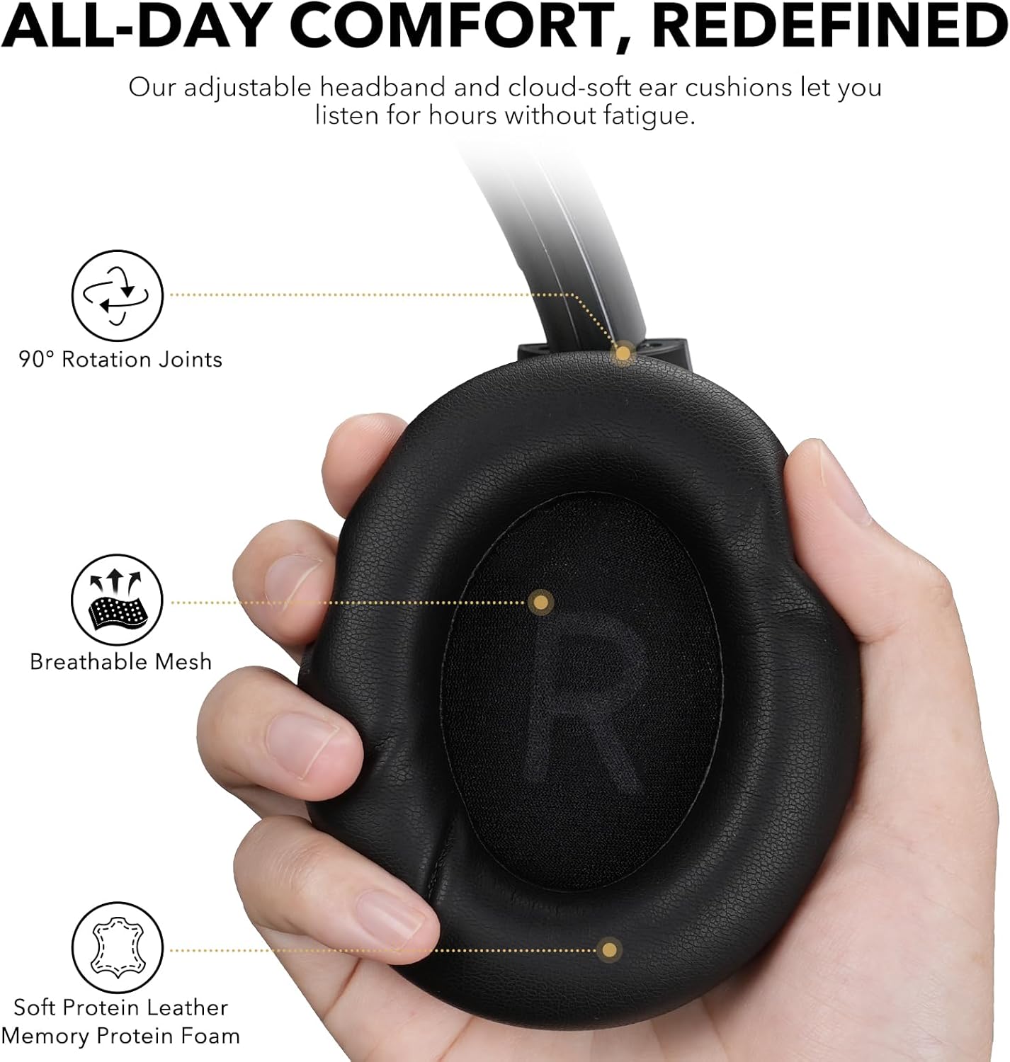 1Mii AI E700 Hybrid Active Noise Cancelling Headphones, Bluetooth Over Ear, Wireless Hi-Res Audio with LDAC & aptX Low Latency for Airplane Travel & Home TV, AI Translation & Custom EQ via APP, Black - Image 9