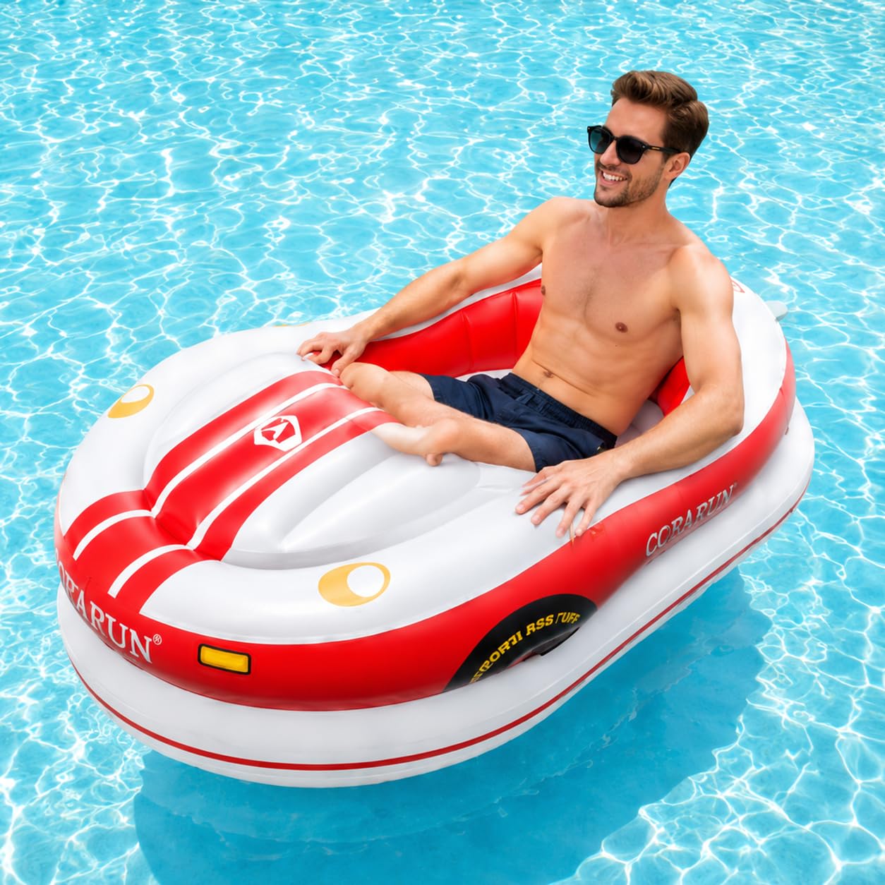 Small Electric Boat One Person, Motorized Float for Pool & Lake Red