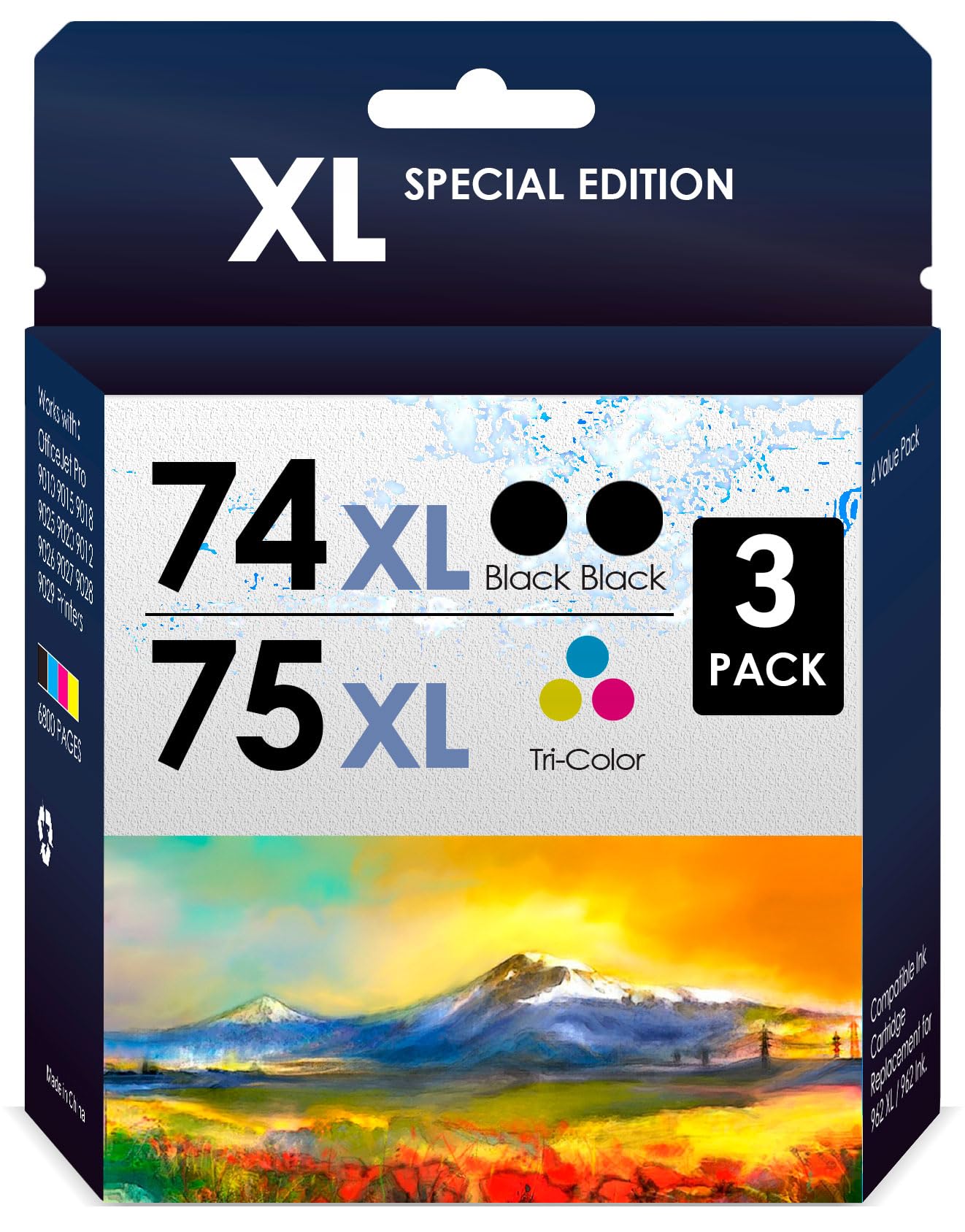 5-Star Compatible High Yield Cartridge Replacement for 74/75XL. Works with Officejet J6480 J5780, Deskjet D4260 D4360 Photosmart C4280 C5280 C4480