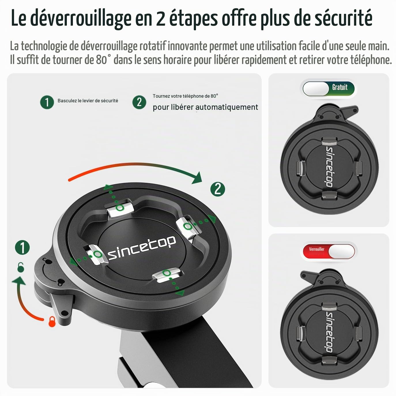 sincetop Support Telephone Velo,Porte Telephone Moto avec Adaptateur Universel,Support de Guidon de vélo Tout-Terrain pour VTT, Scooter, vélo trotinetteélectrique et de Route【Sér. C-2e gén.】