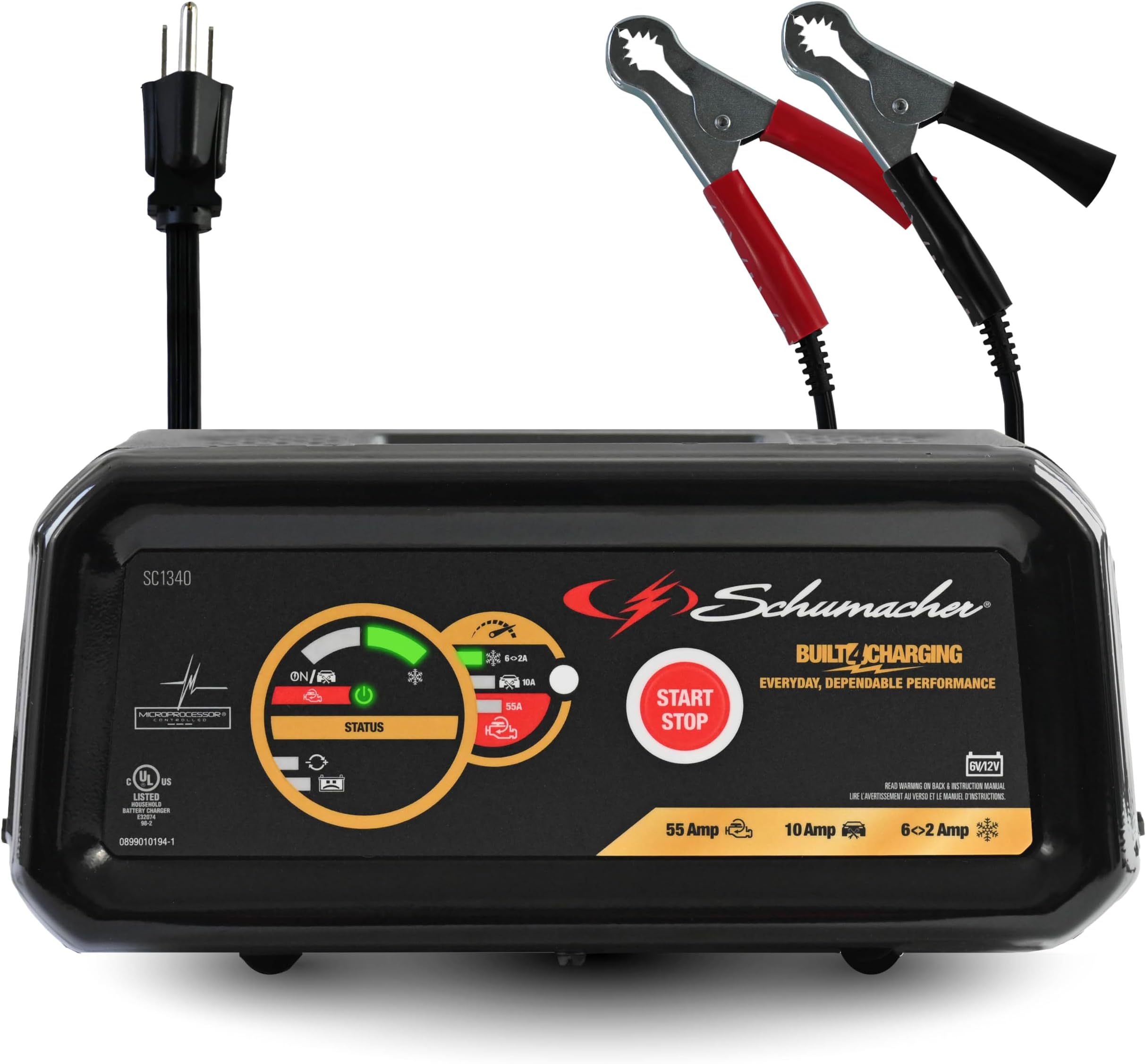 6A Car Battery Charger and 55A Engine Starter, 4-in-1 Solution, Maintainer, 10A Boost, for 6V/12V Power Sport, Automotive, and Marine Batteries, SC1340