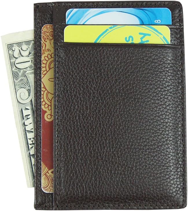 OMT Slim Leather Front Pocket Credit Card Holder Sleeve Case Wallet with ID Window (Brown(6 Slots))