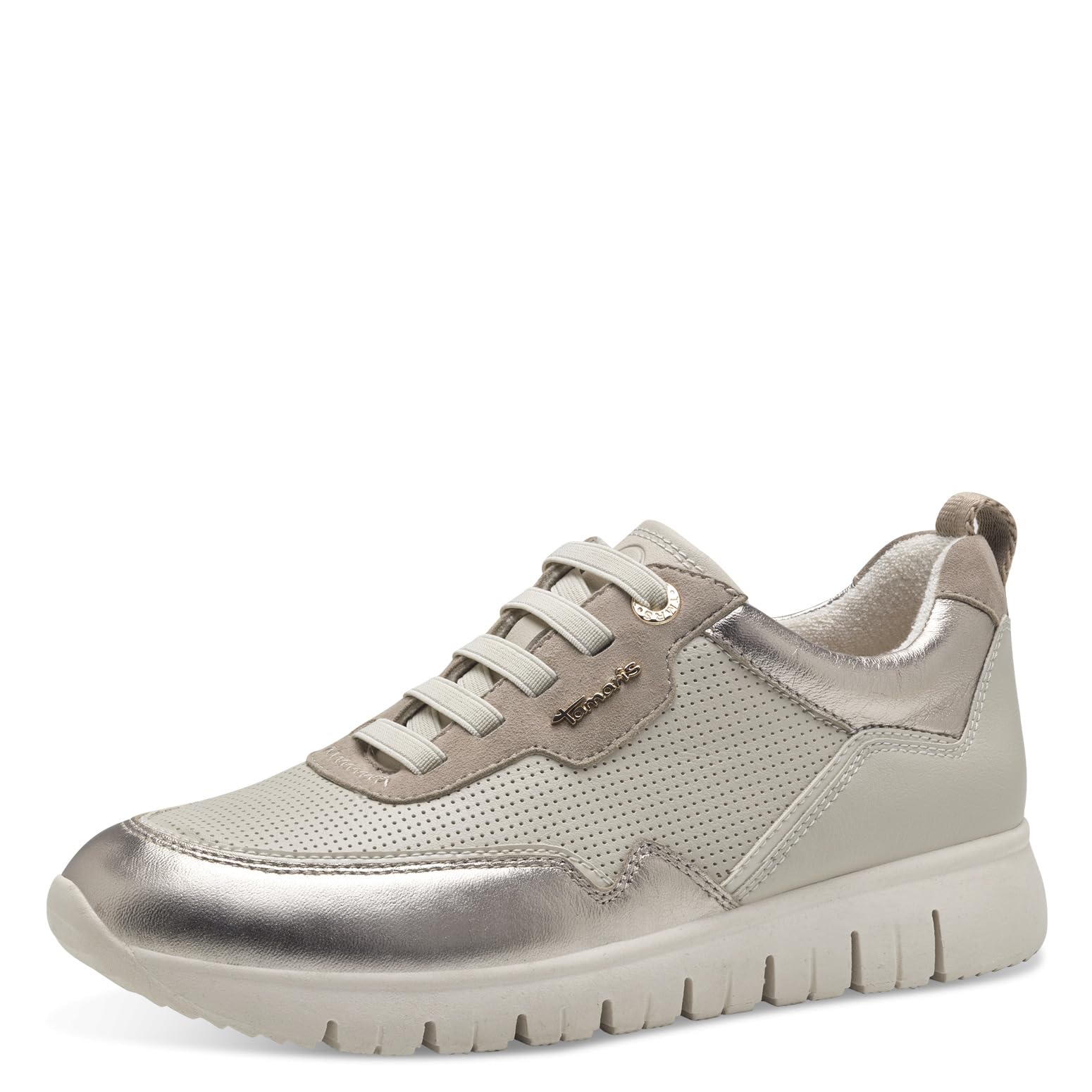 Tamaris Comfort Women’s Flat Leather Sneakers Comfortable, Gold Comb, 3,5 UK