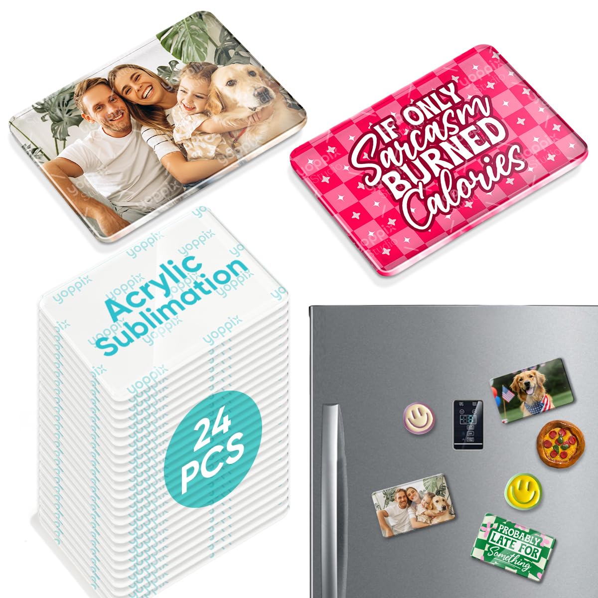 Photo 1 of 48 PCS Sublimation Fridge Magnet Blank kit, 3 x 2.16” Sublimation Acrylic Blank with 24 Soft Magnetic Sheets – DIY Acrylic Magnets for Personalized Kitchen, Office & Home Decor