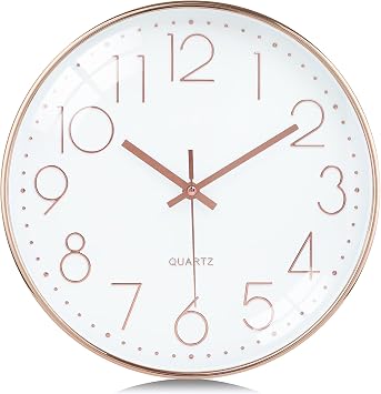 Lafocuse Silent 12 Inch 3D Numbers Rose Gold Wall Clock for Living Room Decor, Battery Operated Rose Gold Clock Analog for Kitchen Bedroom Office