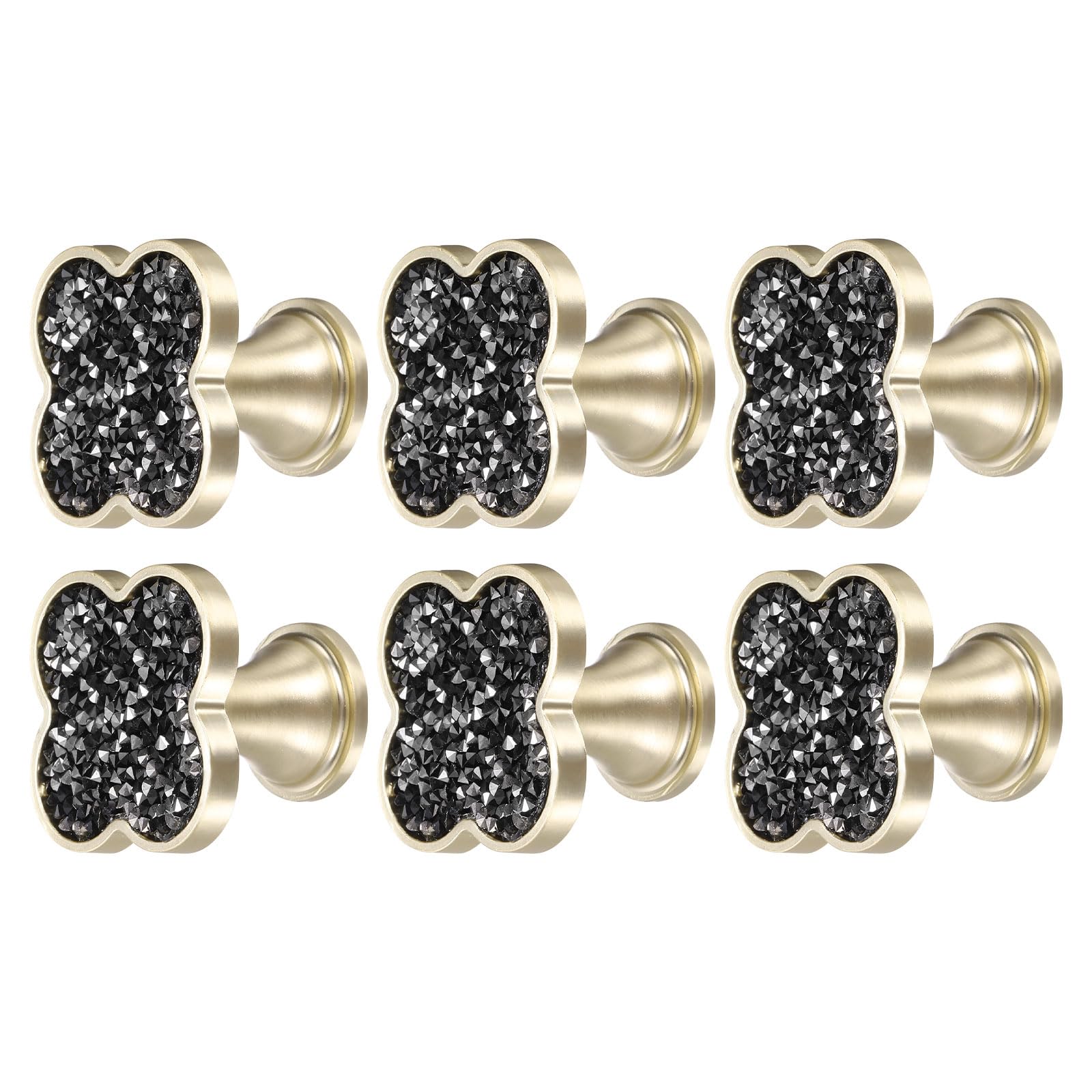 sourcing map 6Pcs Drawer Knobs, Zinc Alloy Decorative Four-Leaf Pull Handles with Screws for Furniture Dresser Wardrobe Cupboard, Crystal Black