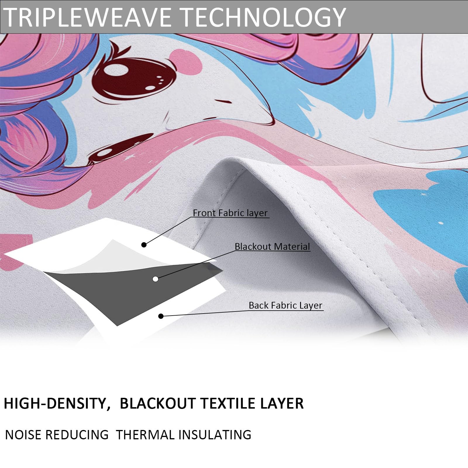 Générique Rideaux Occultants Licorne, Rideaux Imprimé Isolant Thermique Anti Froid - Draperies Polyester Oeillet Style Cartoon pour Chambre Salon Décoration Lot de 2 117L x 229H cm