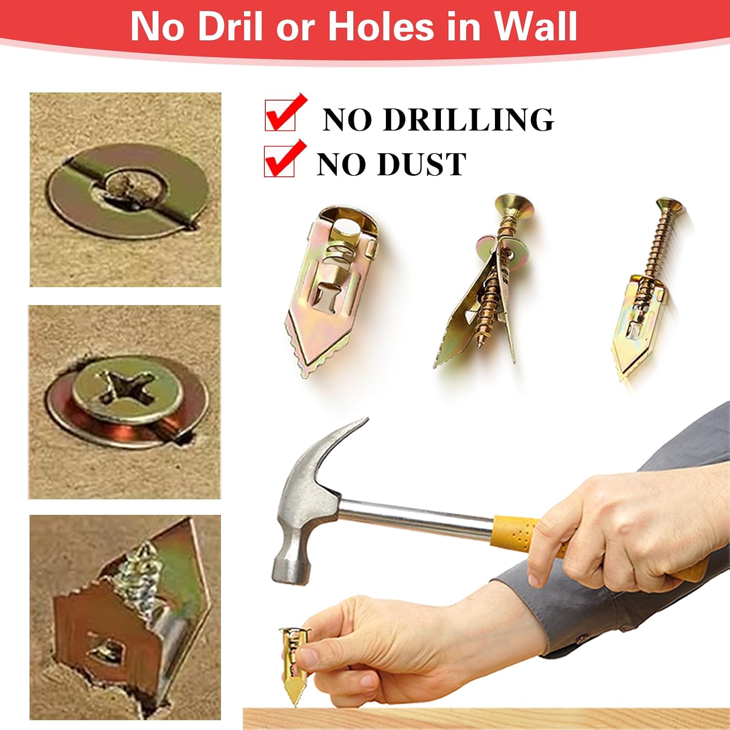 100PCS Self Drilling Drywall Anchors with Screws Kit, Heavy Duty Metal Expansion Bolts, Wall Anchors for Drywall, Sheetrock Anchors & Zinc Plated Steel Expansion Screws, No Drill Needed for Shelf etc