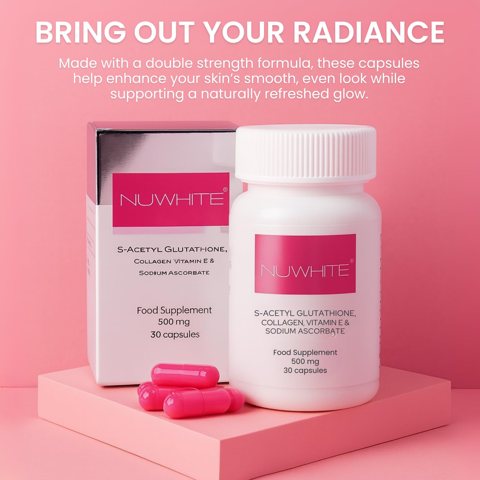 Amazon.com: Nu White S-Acetyl Glutathione 30 Capsules – New Improved  Formula for Radiant, Even-Toned Skin