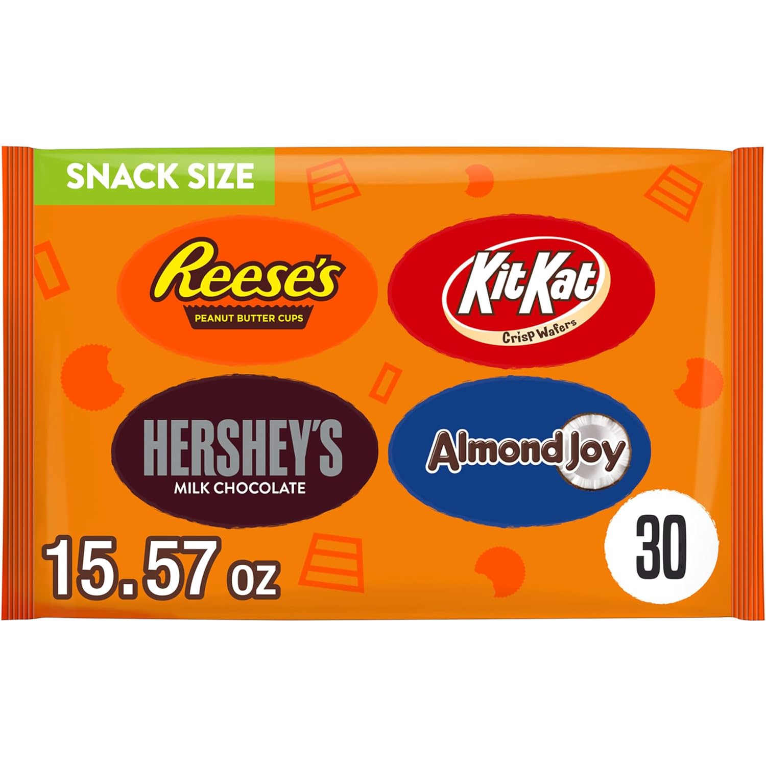 HERSHEY'S Assorted Chocolate Snack Size Candy Bag, 15.57 oz, 30 Ct