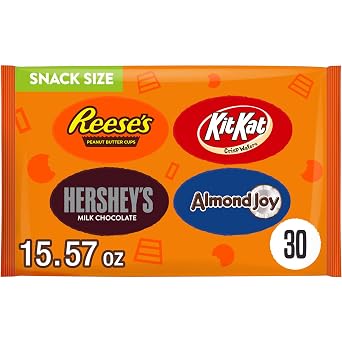 Hershey Assorted Chocolate Snack Size, Candy Bag, 15.57 oz 30 Pieces