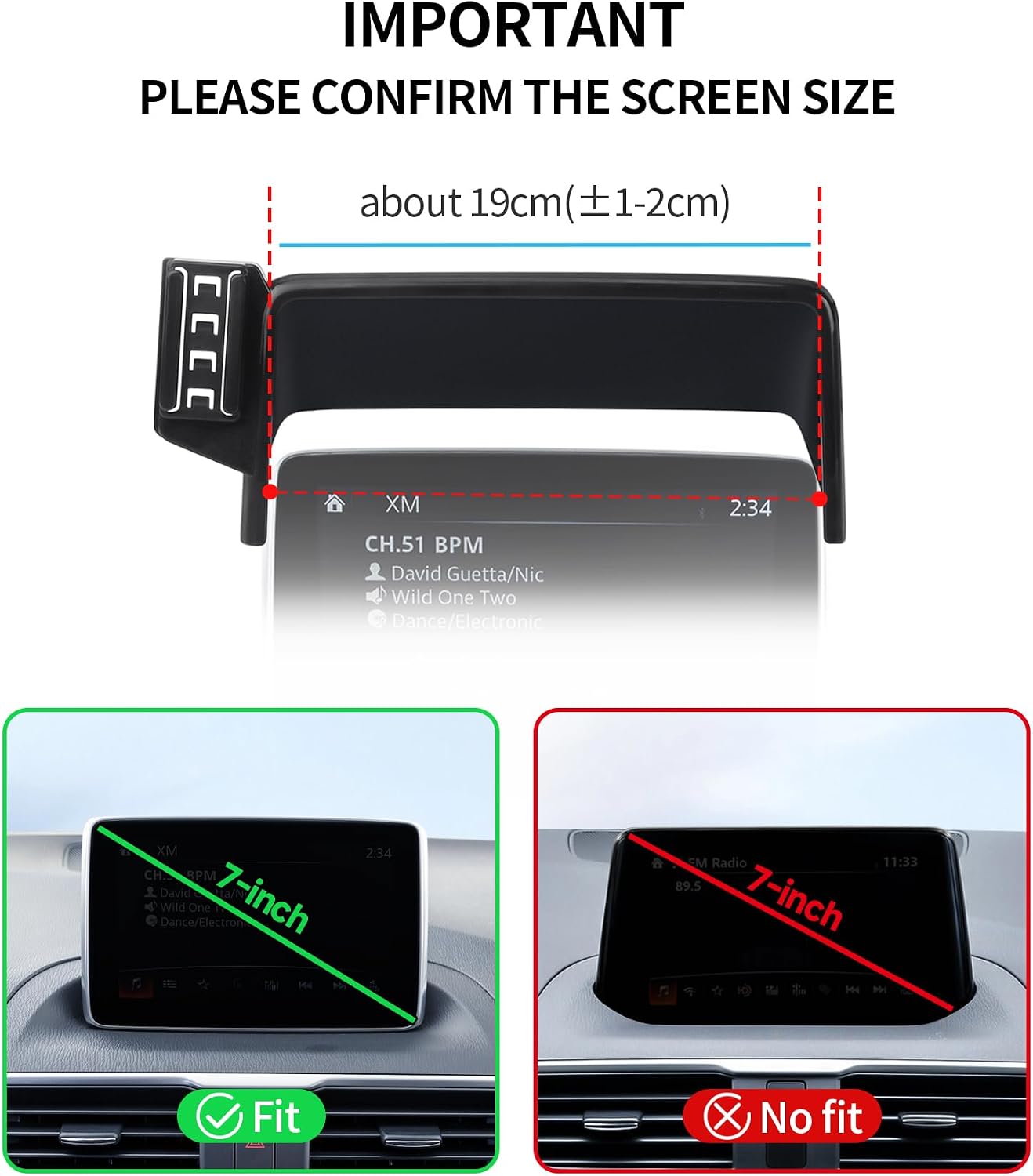 Wireless Charging Car Phone Holder for Mazda 3 2014-2016 / Mazda CX-3 2016-2021, 7" Screen Fixed Clip, 360° Rotation Car Phone Mount Compatible with MagSafe