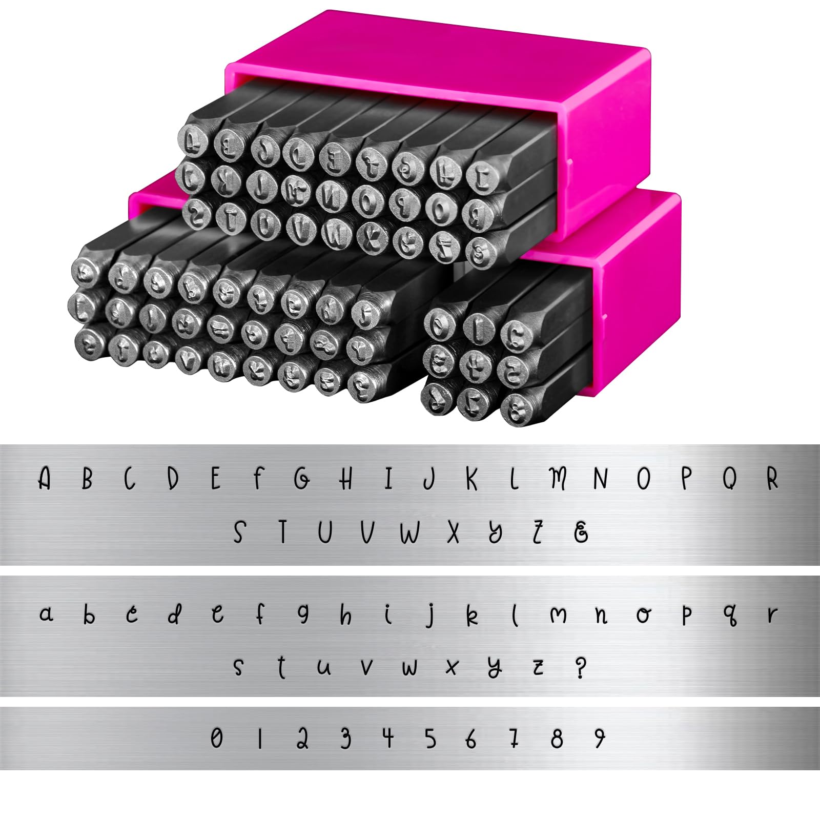 Kit de estampado de metal de 63 piezas, fuente artística de 3 mm, sellos de metal para hacer joyas, juego de sellos de números y letras (A-Z, A-Z, A-Z, 0-9) con estuche de almacenamiento