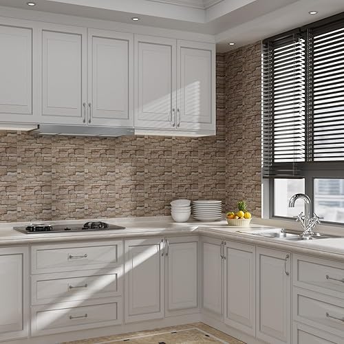 Miniatura 4 de Pluden Paneles de pared 3D para despegar y pegar, 20 paneles de pared de piedra sintética, ladrillo de espuma, papel tapiz 3D autoadhesivo