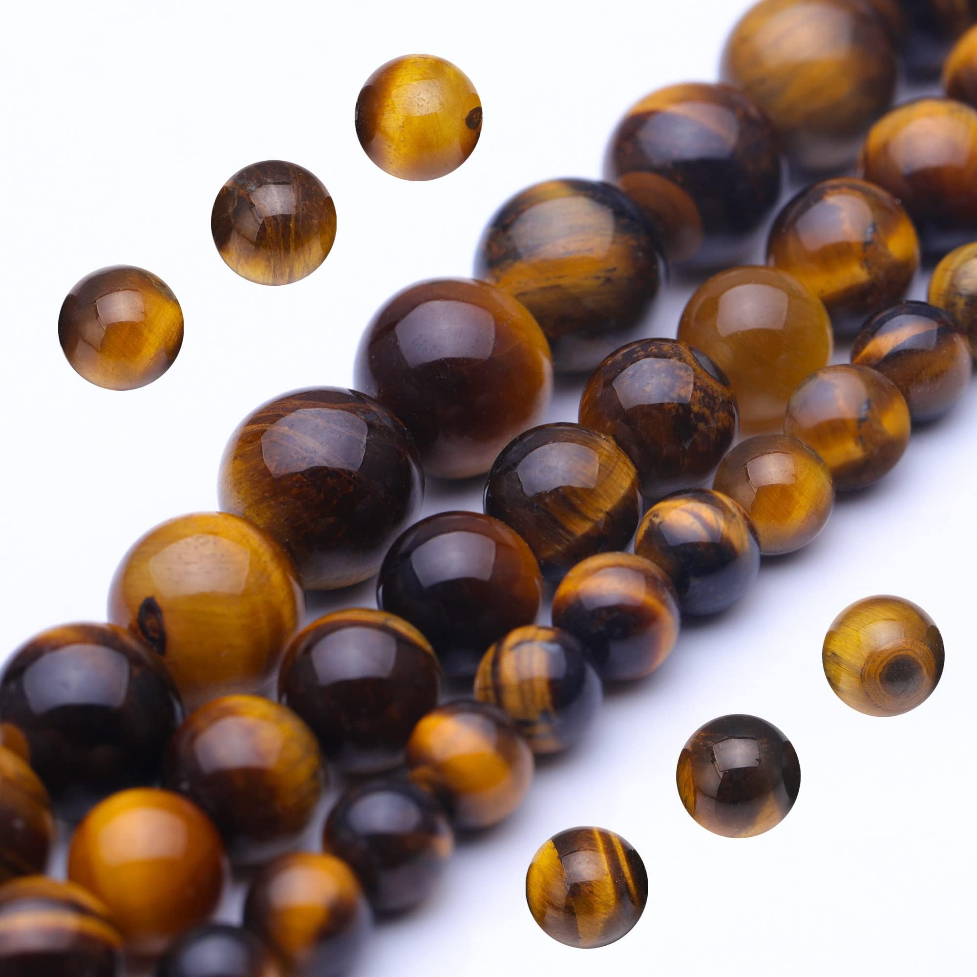 Youngbling Natural Gemstone Beads for Jewelry Making,8mm Tiger Eye Polished Round Smooth Stone Beads,Genuine Real Stone for Bracelet Necklace 15 Inch(Tiger Eye,8mm)