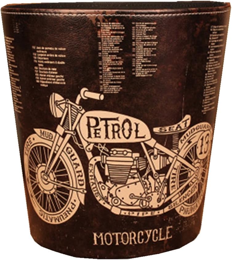 Ancient winds Paper Bin, Retro PU Leather Waste Bin Wastebasket Trash Can Dustbin Garbage Bin (Motorcycle)