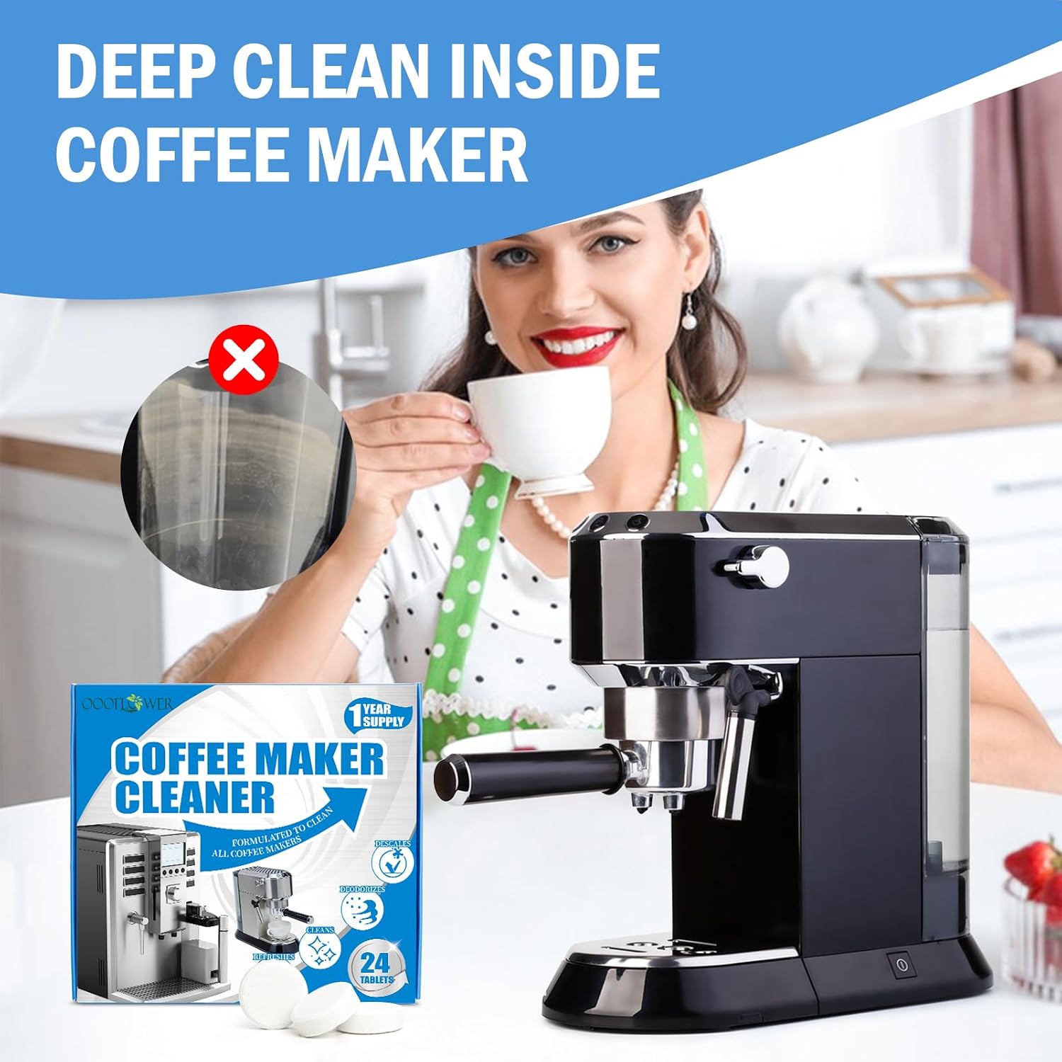 24-Pack Coffee Machine Cleaner Descaler Tablets, Descaling & Deep Cleaning Tabs for Coffee Pot & Coffe Machine, Effective Limescale Remover for Home, Office Use image 3