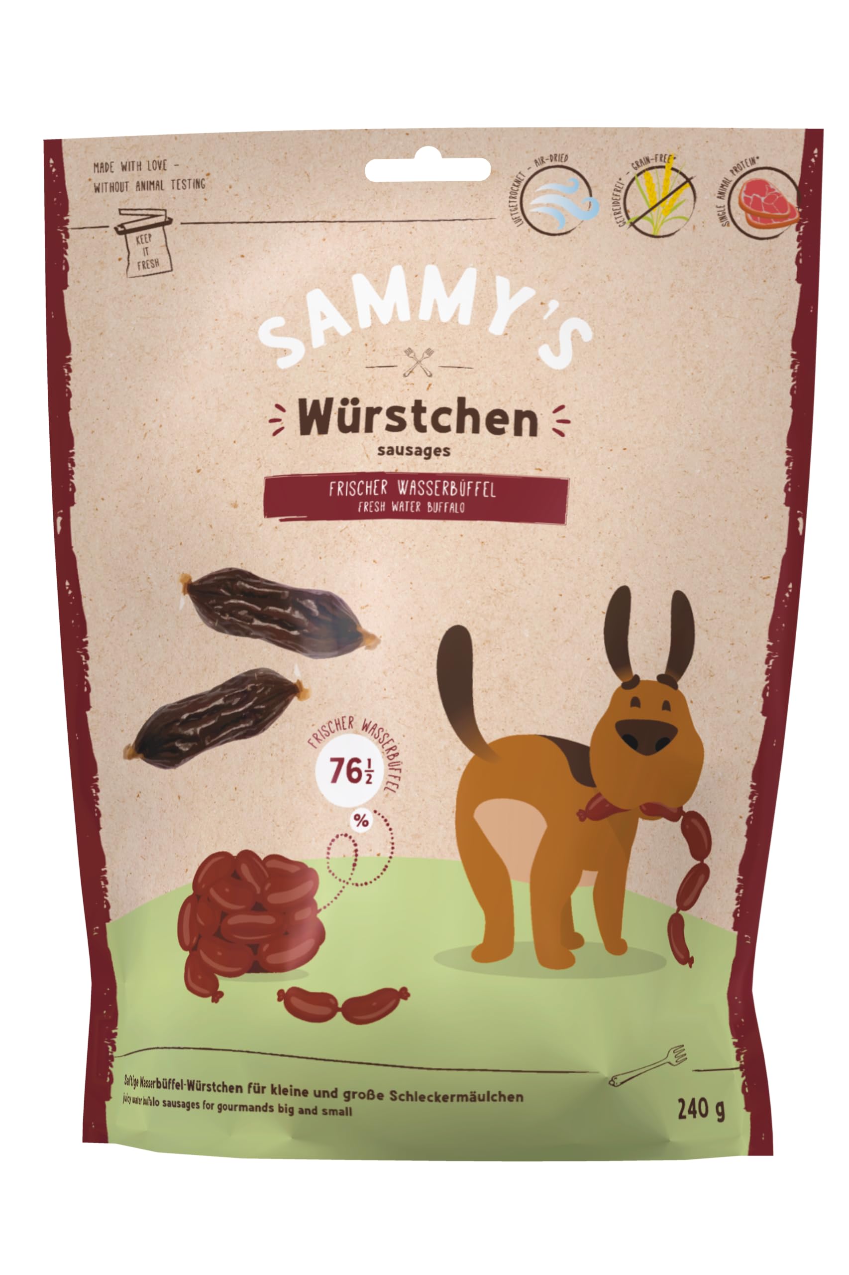 Sammy's Salchichas, búfalo de Agua, Snack jugoso para Perros con Mucha Carne Fresca, 6 x 240 g