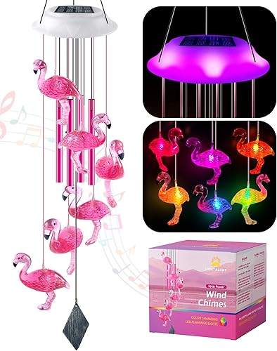Miniatura 8 de Carillón de viento solar con mariposas, regalos para mamá y mujeres, carillón de viento LED brillante con cambio de colores para exteriores con 4