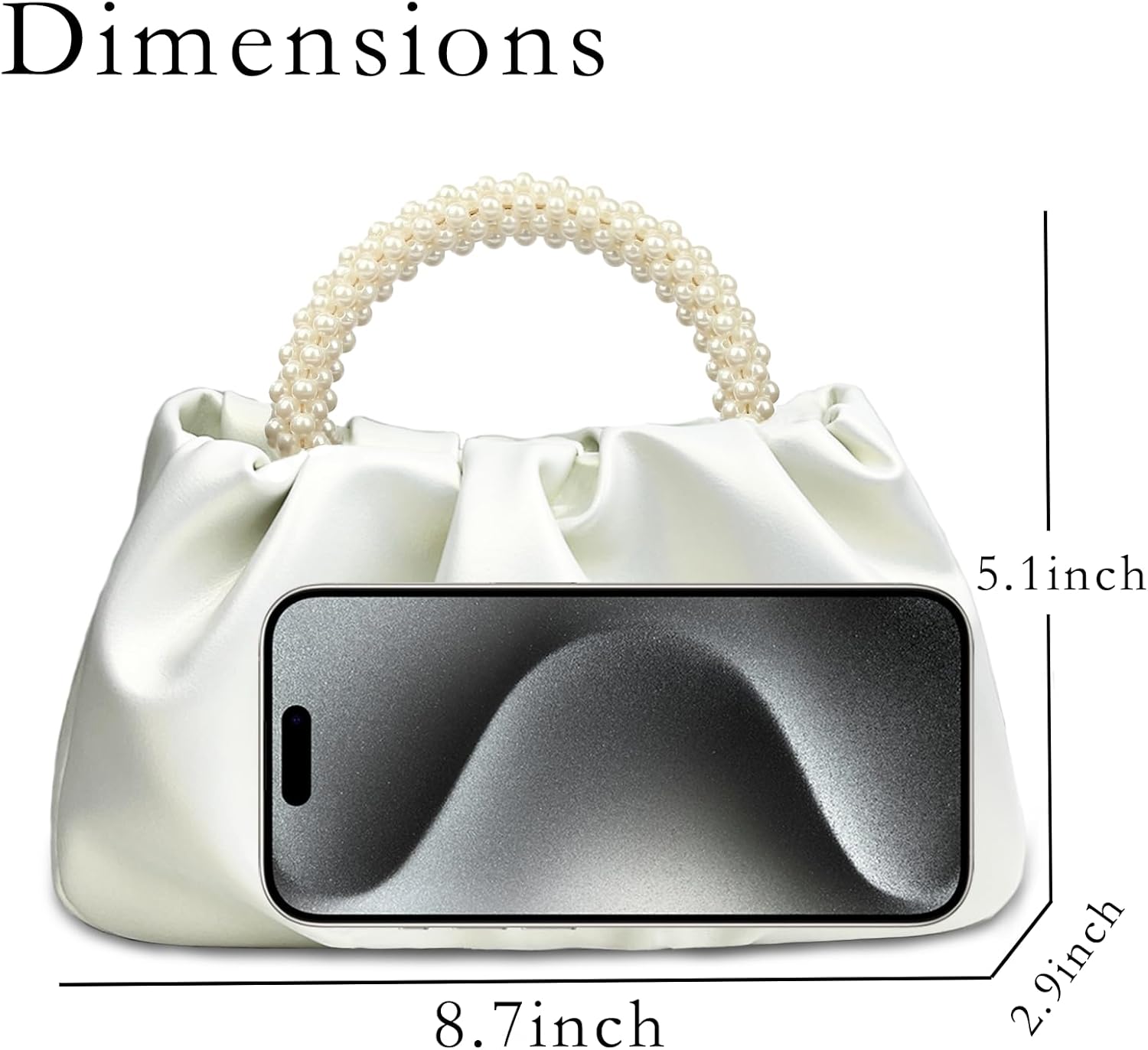 Women's Evening Pearl Clutch Purse Soft Leather Ruched Bag for Wedding Bridal Party Prom Formal Events