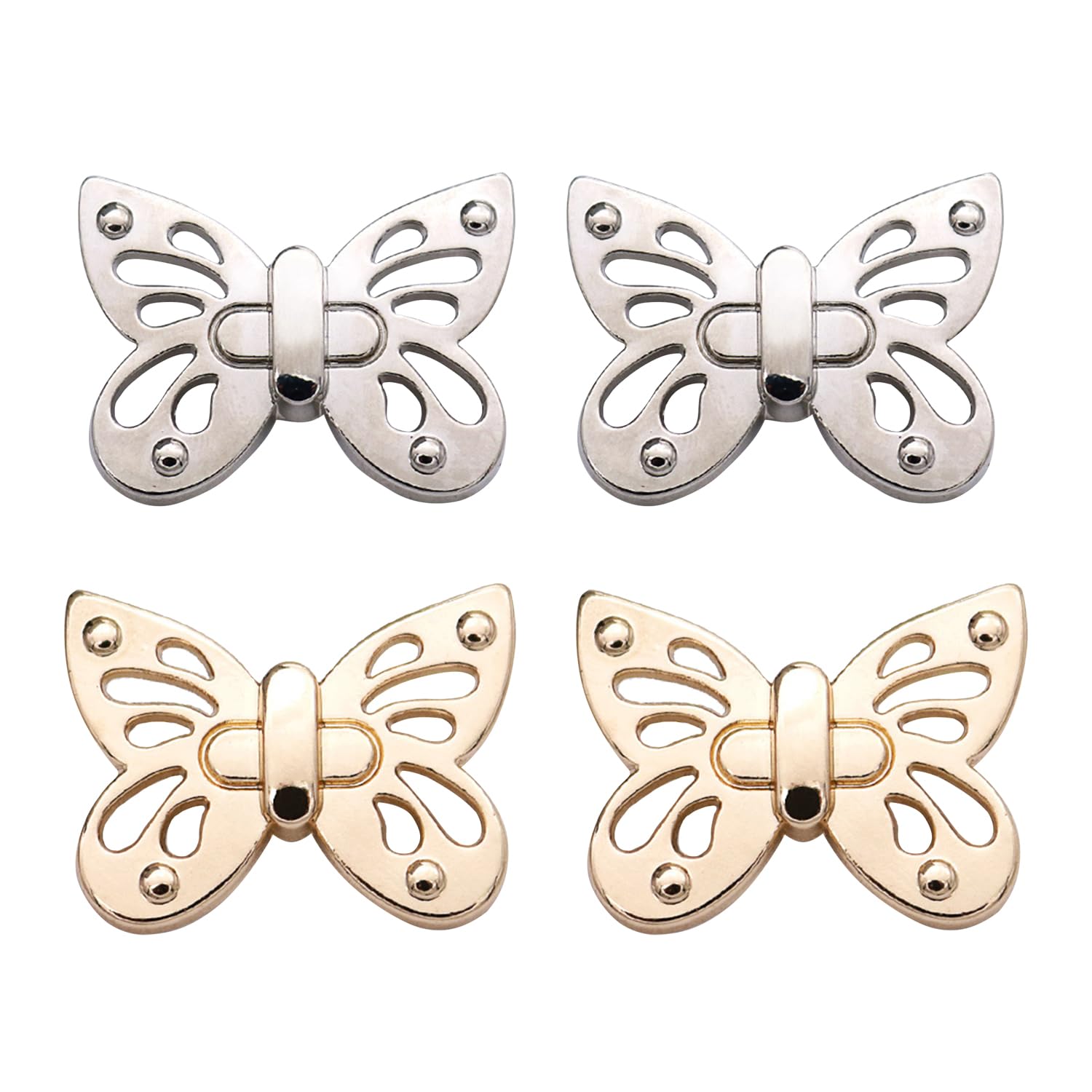 4-Pack No-Sew Adjustable Waist Buttons - Heavy Duty Metal Fasteners for Jeans/Skirts/Pants, Butterfly Clip Tighteners for Women's Clothing (Windbreaker Suit Compatible)