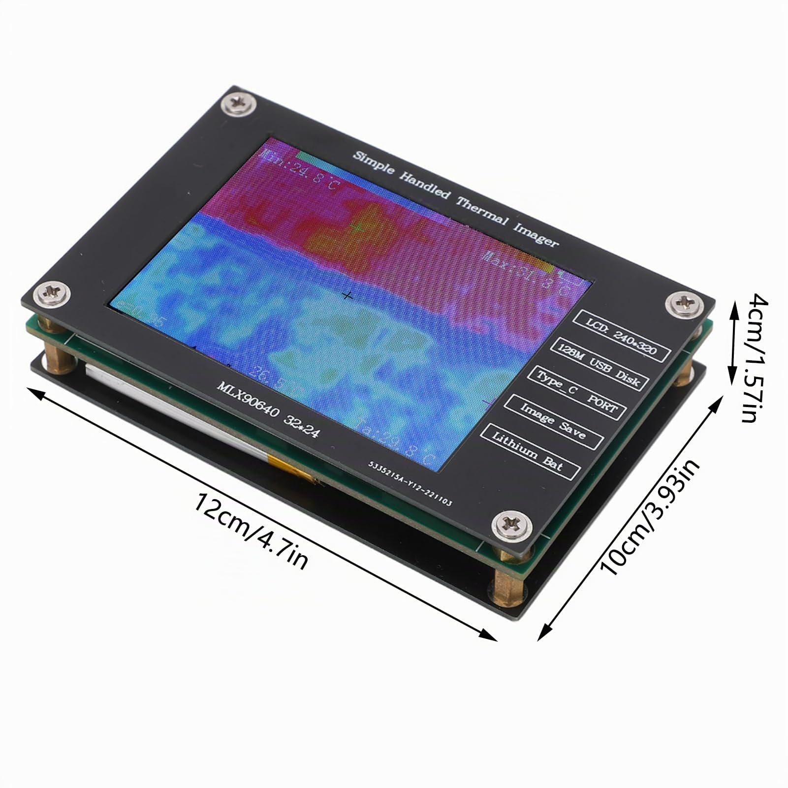 Thermal Imager, Termocamera a Infrarossi 2,8 Pollici, 320x240, -40℃ a +300℃, Chip Flash SPI Integrato, Ricarica USB C, per Misurazione della Temperatura Senza