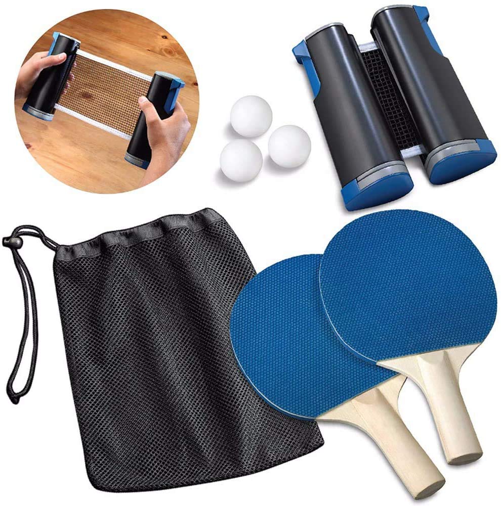 Table Tennis Set Portable Retractable Ping Pong Set,includes 1 Adjustable Table Tennis Net Rack/3 Balls/2 Bats,Indoor Sports Game