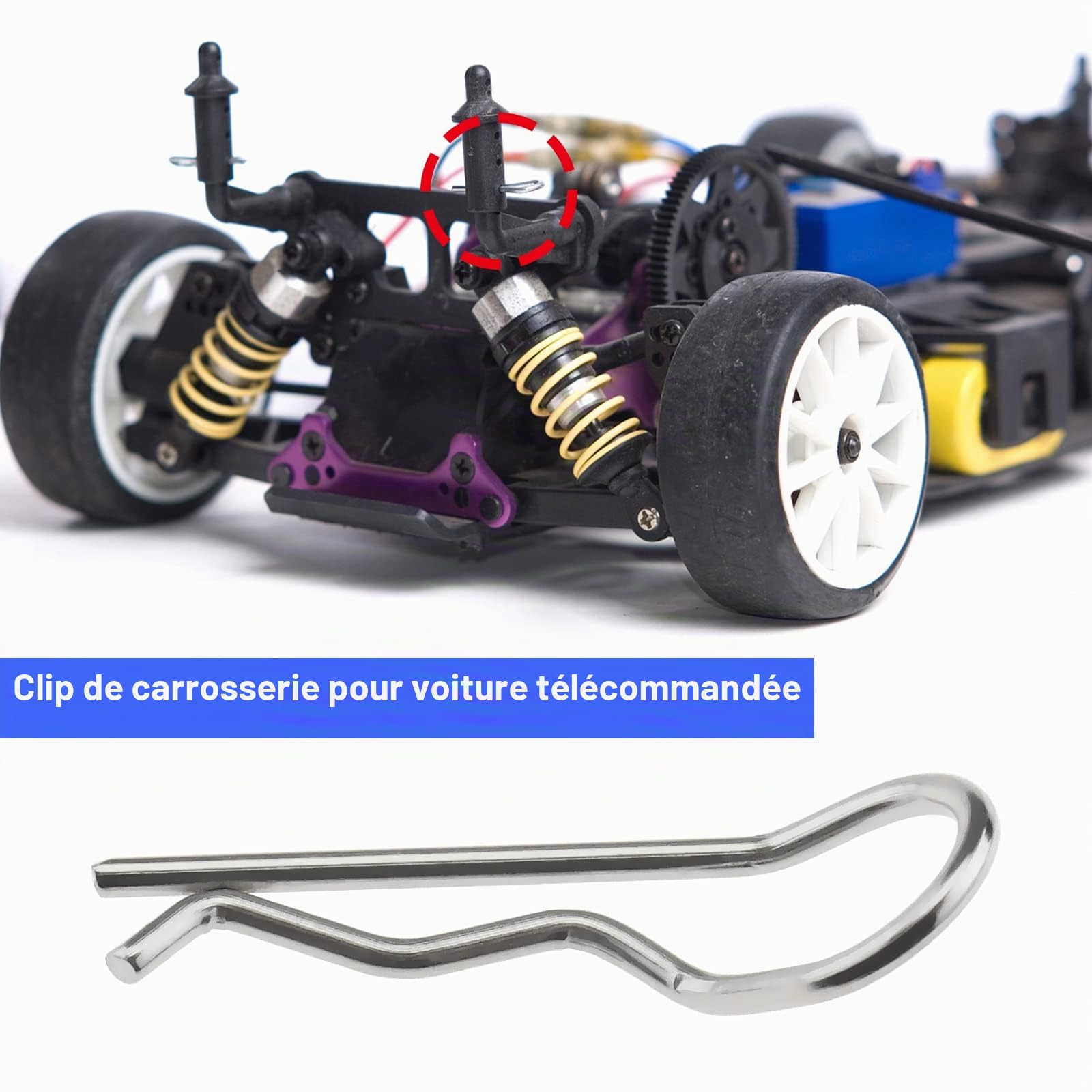EMSea 8 Set Clips de Carrosserie RC Bent Springy R Pins Corps Clip Accessoires de Clips de Carrosserie Compatible avec 1/8 1/10 RC Modèle de Voiture en Plastique et Métal