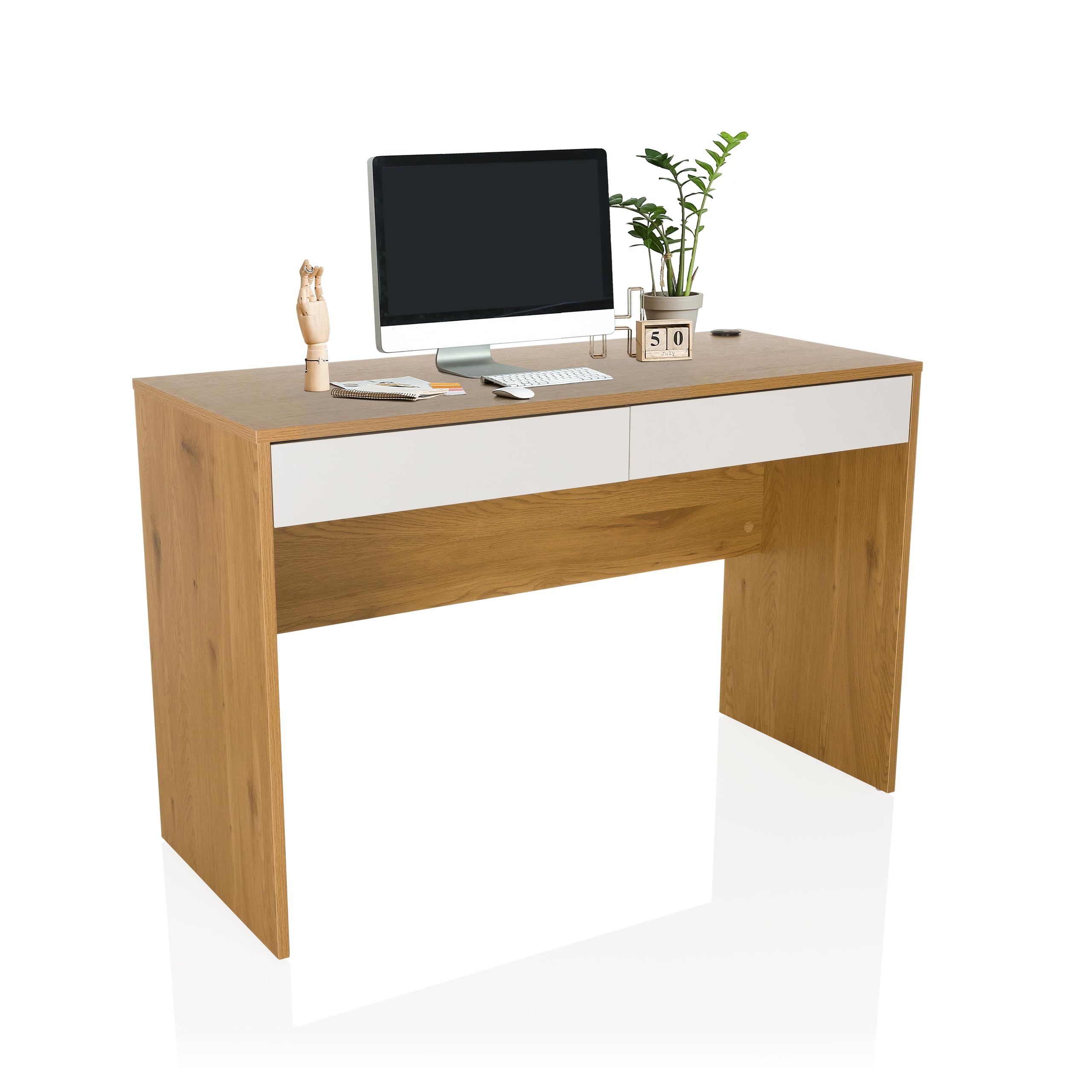 hjh LIVING BERGA Schreibtisch 120x50 cm, 2 Schubladen – Eiche/Weiß