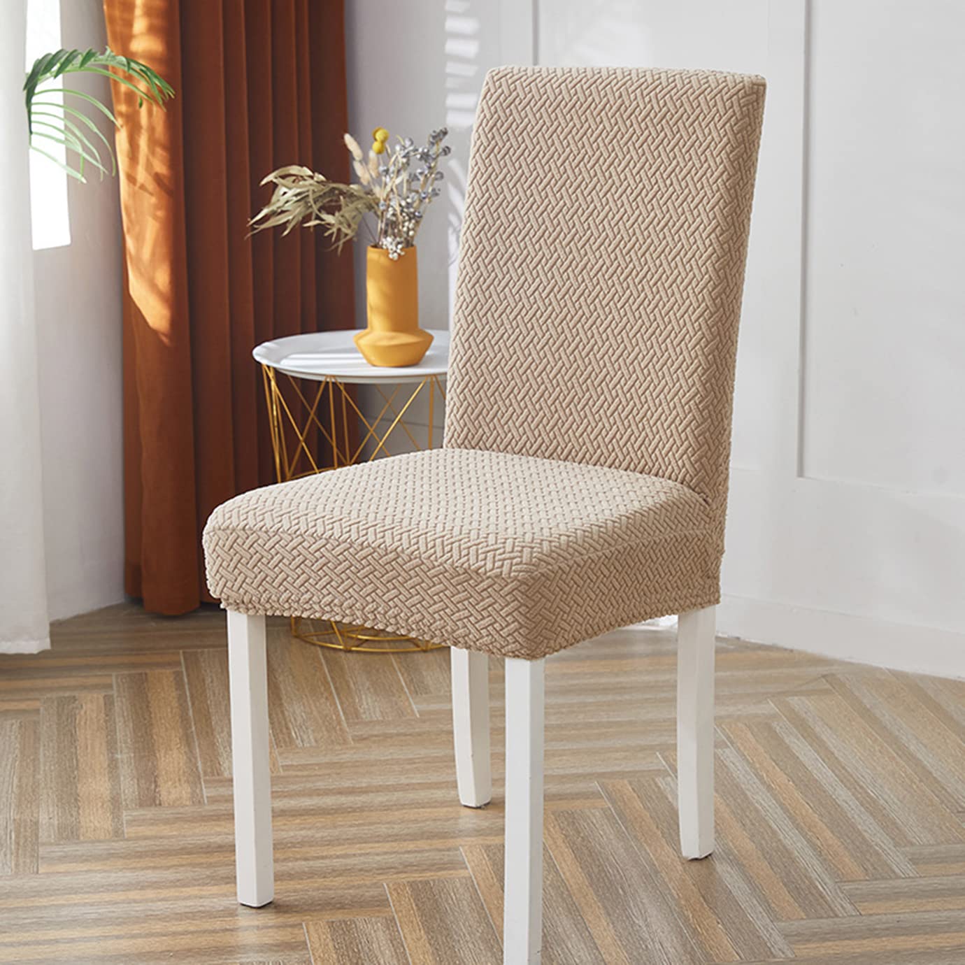 Howhic Set di 6 coprisedie elasticizzati per sala da pranzo, rimovibili e lavabili, ideali per la decorazione della casa e dei banchetti, colore: avorio, confezione da 6