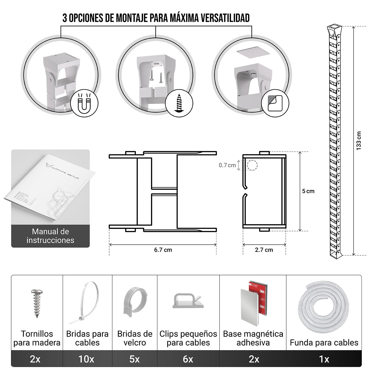 Organizador Cables Escritorio, Cadena portacables Flexible, Canaleta portacables Flexible, Ideal para organizar los Cables de Escritorio y Apta para escritorios Regulables en Altura (Blanco)