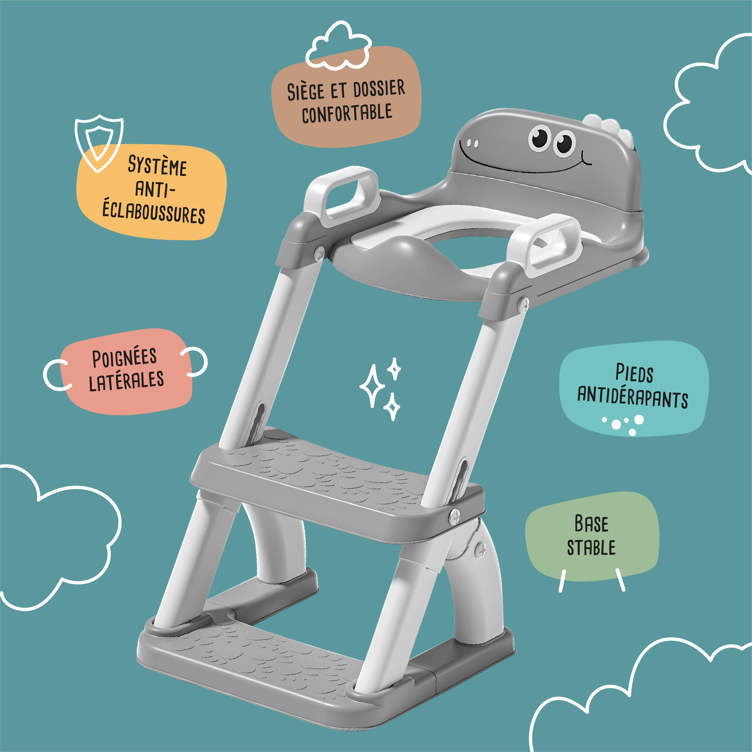 Réducteur de toilette enfant avec marche – Siège WC pliable pour apprentissage de la propreté – Rehausseur WC enfant avec escalier antidérapant – Pour garçons et filles