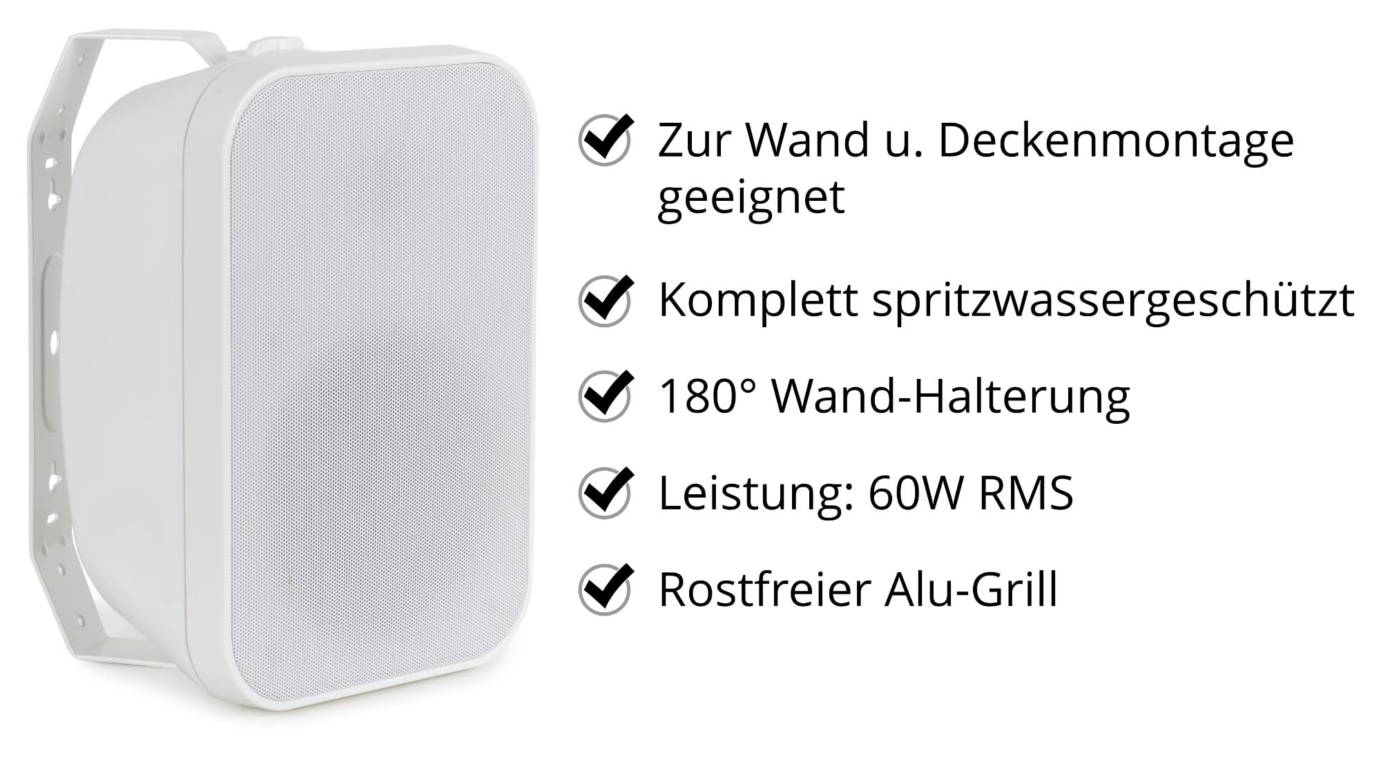 McGrey OLS-651WH Outdoor-Lautsprecher 4X Set - Zwei-Wege-System - IP56 - Für Restaurant, Biergarten, Terrasse & Garten - 6,5" Woofer und 1" Hochtöner - 60 Watt - Für 70/100V-Betrieb geeignet - Weiß