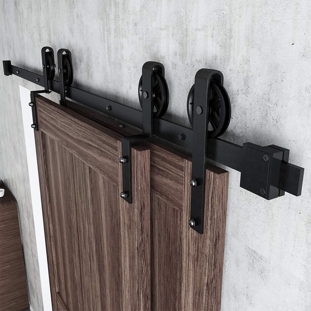 Buy skysen 6FT Heavy Duty Sliding Barn Door Hardware Single Track Bypass Double Door Kit Black