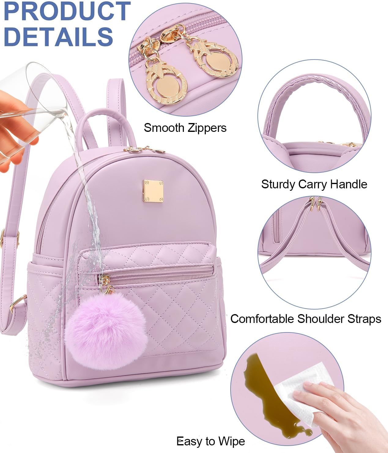 Barsine Girls Fashion Mini Backpack Purse Small Cute Plaid Leather Women Backpacks Little Bag (Purple) - Image 7