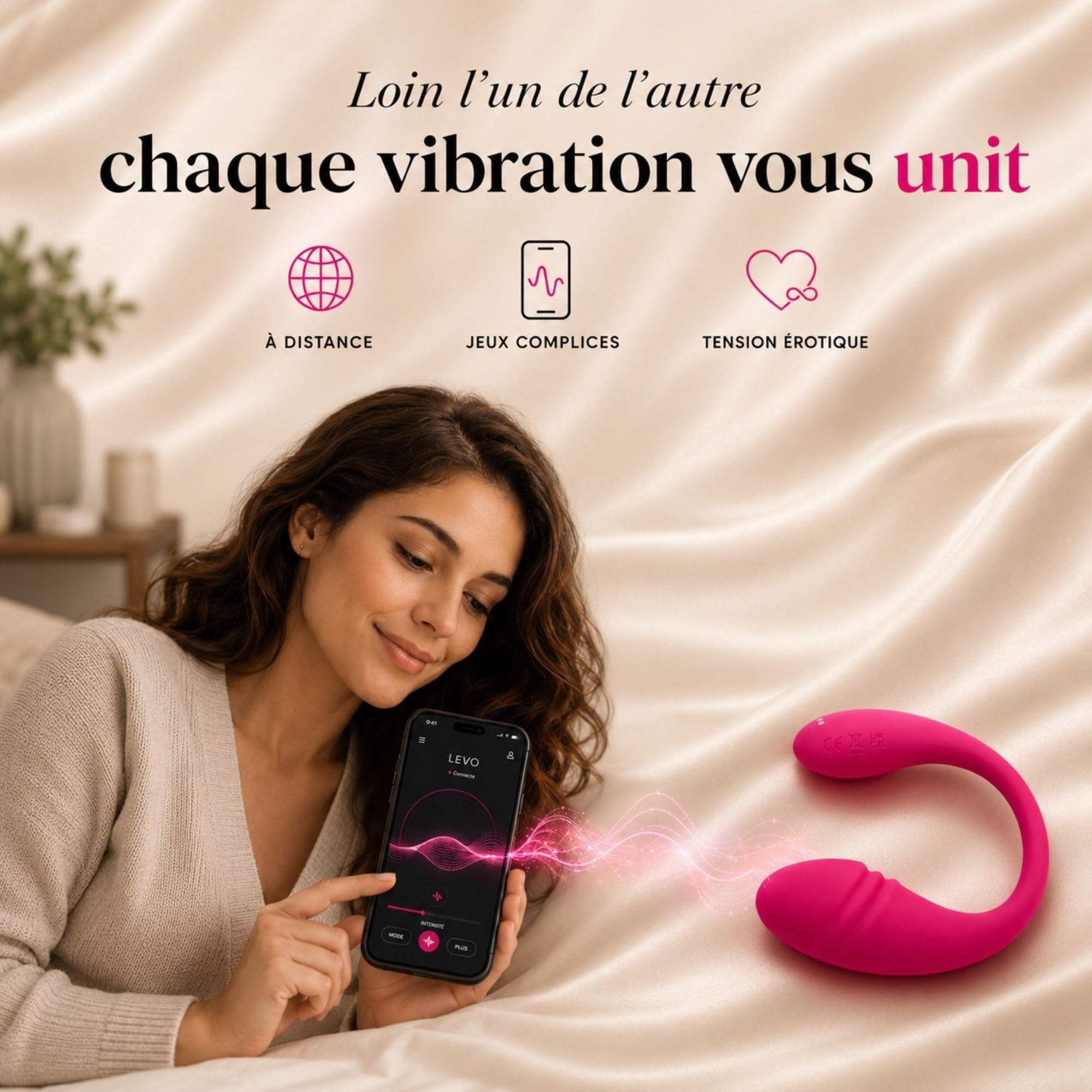 LEVO Oeuf Vibrant Connecté Téléphone Sex Toys Femme Couple à Distance Silencieux 45 dB, Télécommande 5m + App iOS Android, 9 Modes + Perso, IPX7 Étanche, Silicone Médical, USB