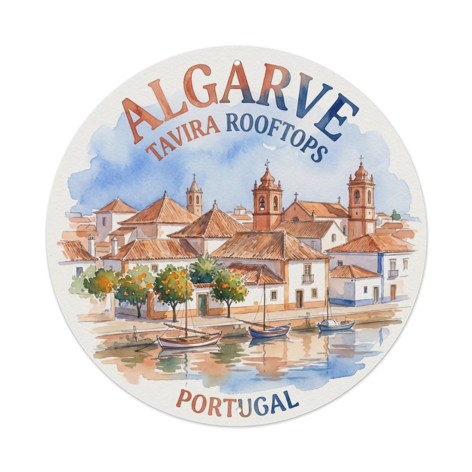 Olhnbad Style Portugal Algarve Tavira Rooftops Portuguese Heritage Metal Tin Sign