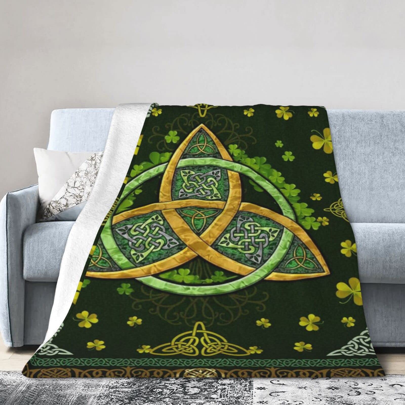 Lsjuee Flannel Fleece Blanket 40"X30" Irish Shamrock with Celtic Sofa Throw Blanket Quality Ultra-Soft Travel Spring Blankets for Girls Keep Warm