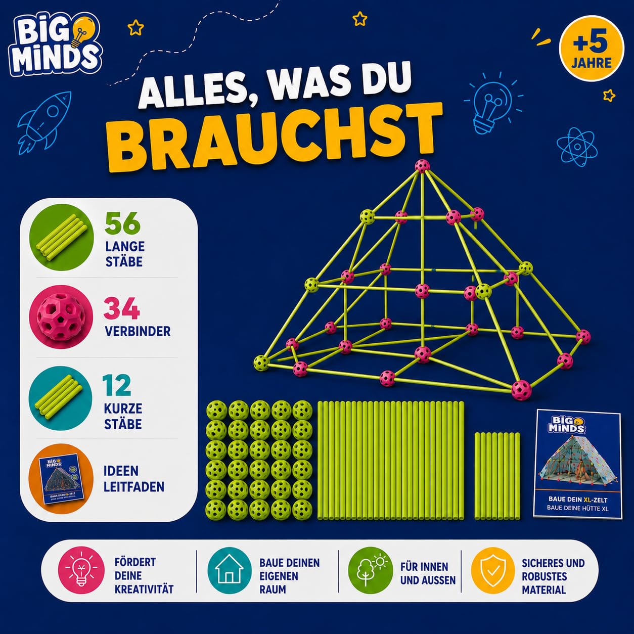 Höhle Bauen Kinder XL | Outdoor Spiele Für Kinder | Konstruktionsspielzeug 102 Stück | Kinderzelt Indoor Stem | Outdoor Spielzeug | Spielzeug Ab 6 Jahre Jungen