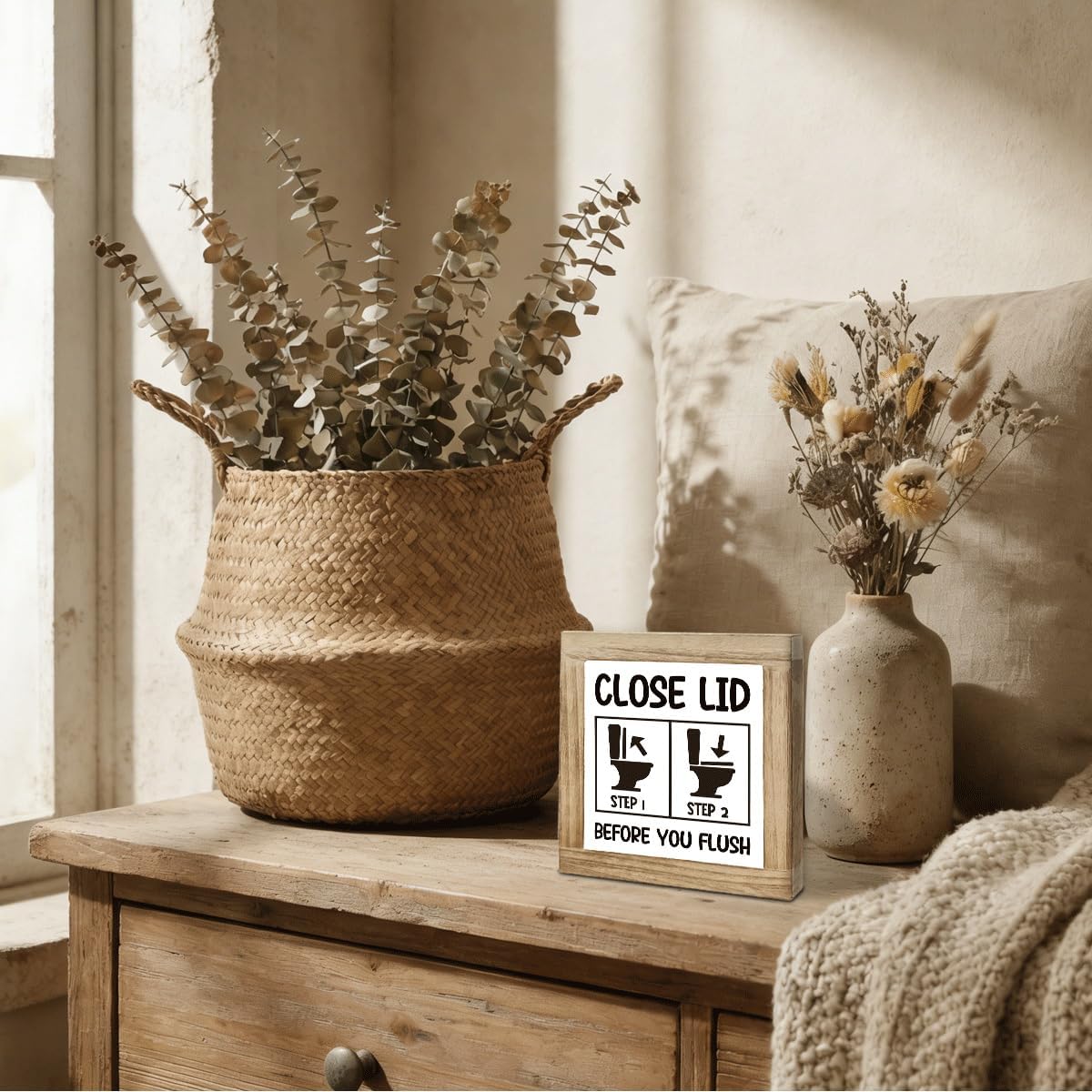 Funny Bathroom Decor, Close Lid Before You Flush Wooden Box Sign, Decorative Wooden Block Sign for Toilet, Decorative Signs for Home Toilet Bathroom Shelf Table Top Desk 5.9X5.9X0.7 inches image 5
