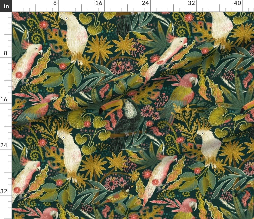 Spoonflower Fabric - Birds Palm Trees Flowers Rain Forest Tucan Cockatoo Tropical Printed on Petal Signature Cotton Fabric by The Yard - Sewing Quilting Apparel Crafts Decor