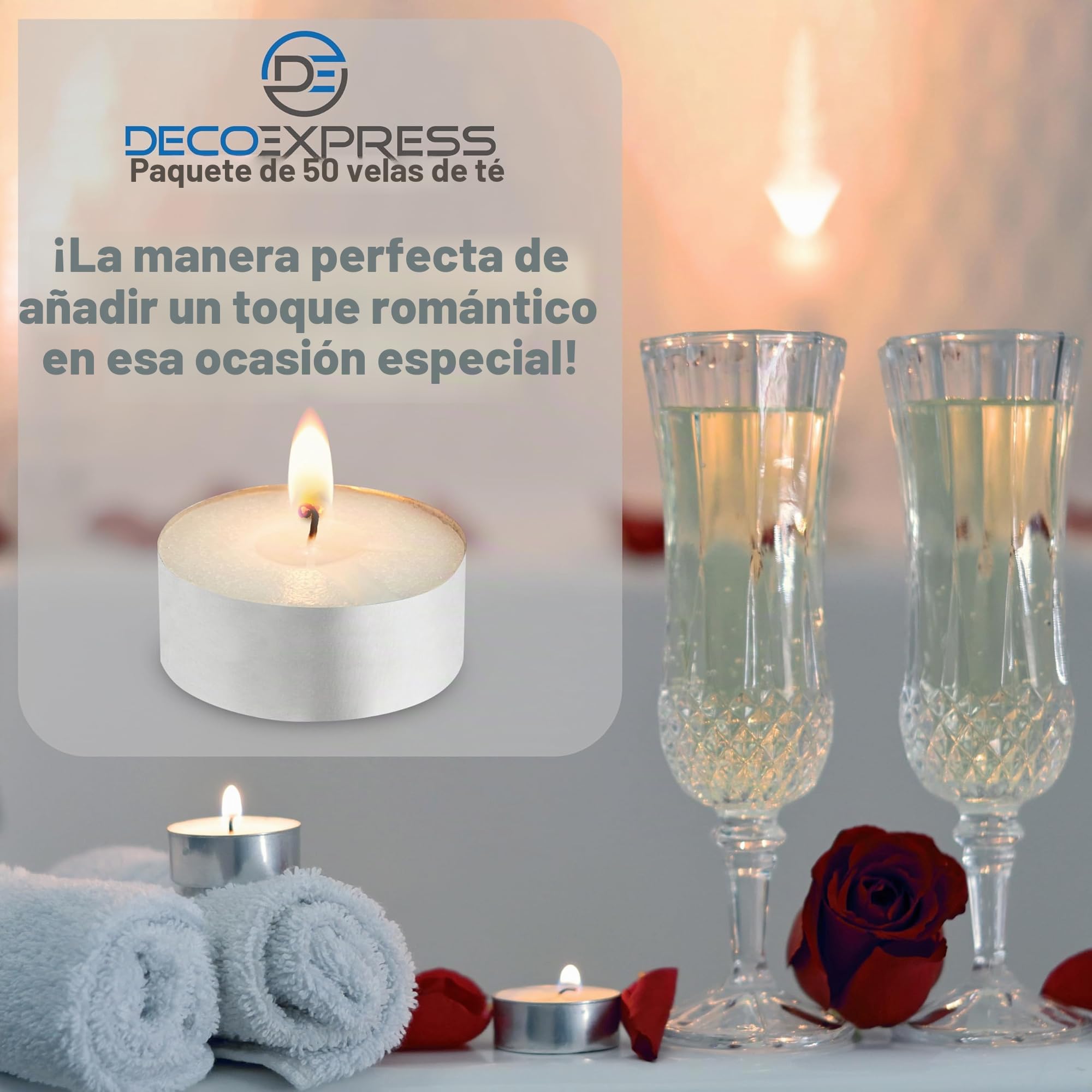 DECO EXPRESS Juego de Velas de 24, 25, 50, 100, 200, Velas Larga Duracion 10, 8 o 4 horas (Blanco 50/4 horas)