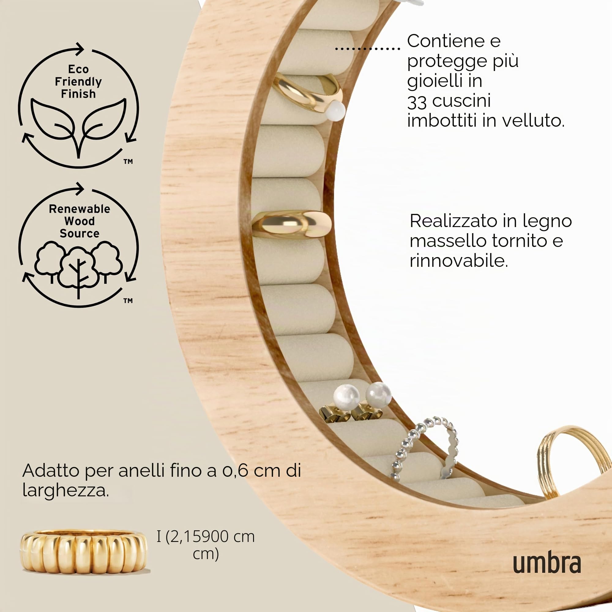 Umbra Ferris - Organizer per Gioielli, in Legno, Naturale, Naturale