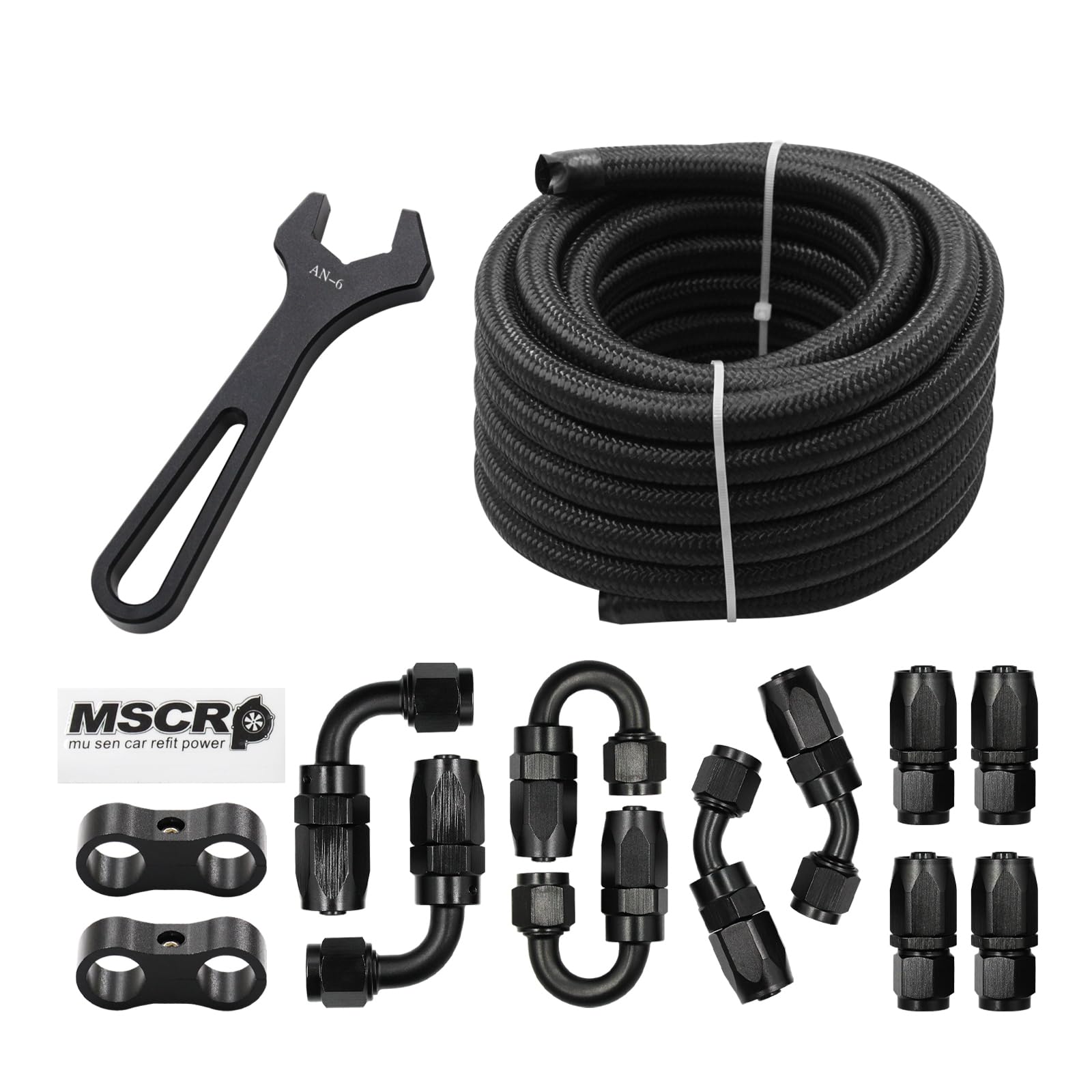 AN6 20FT Fuel Line Hose Kit, Nylon Stainless Steel Braided 3/8"