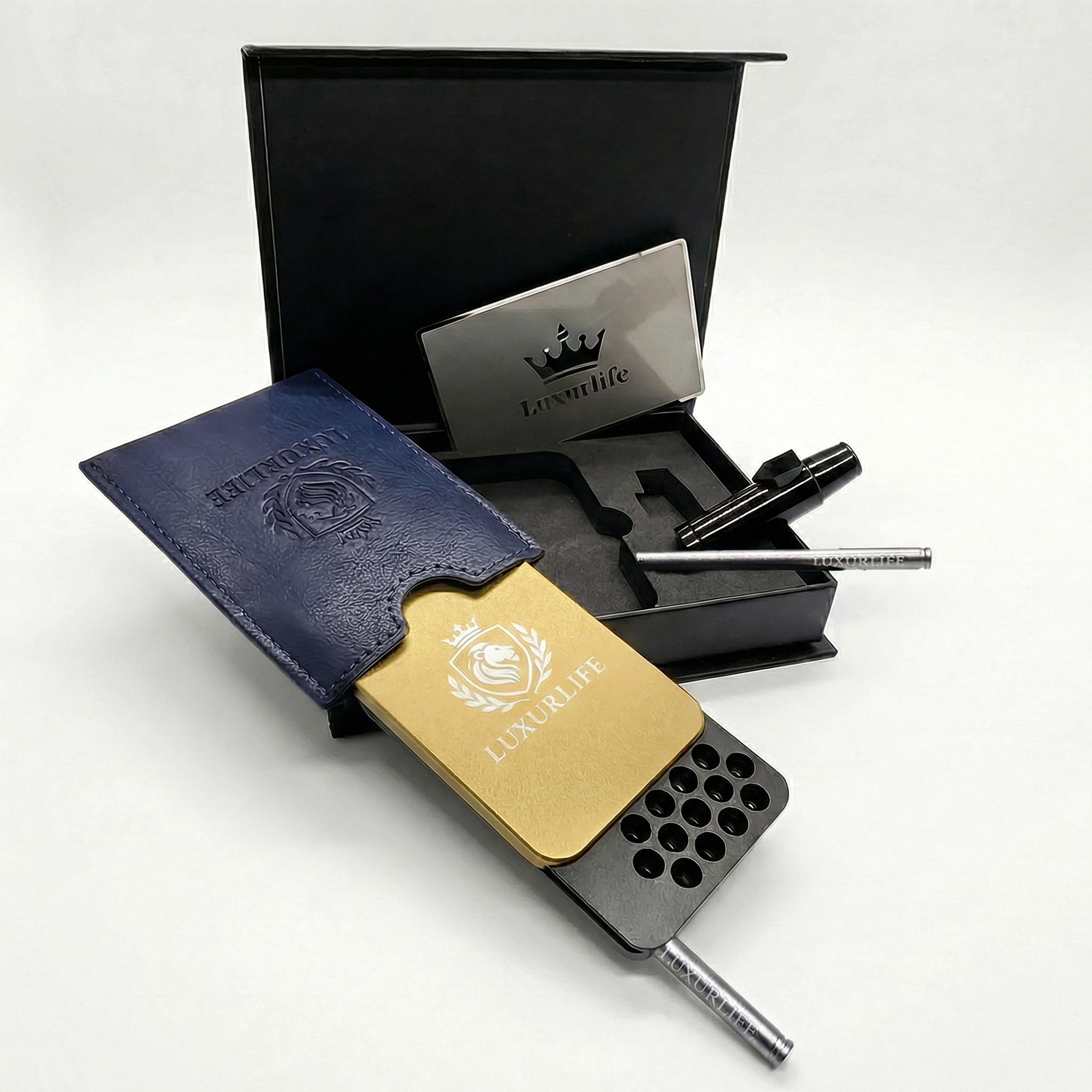 45 Aussparungen Aluminiumbox, Löwen-Kronen-Emblem, Geschenkverpackung passt in Handtaschen(Champagne Olive Duo)