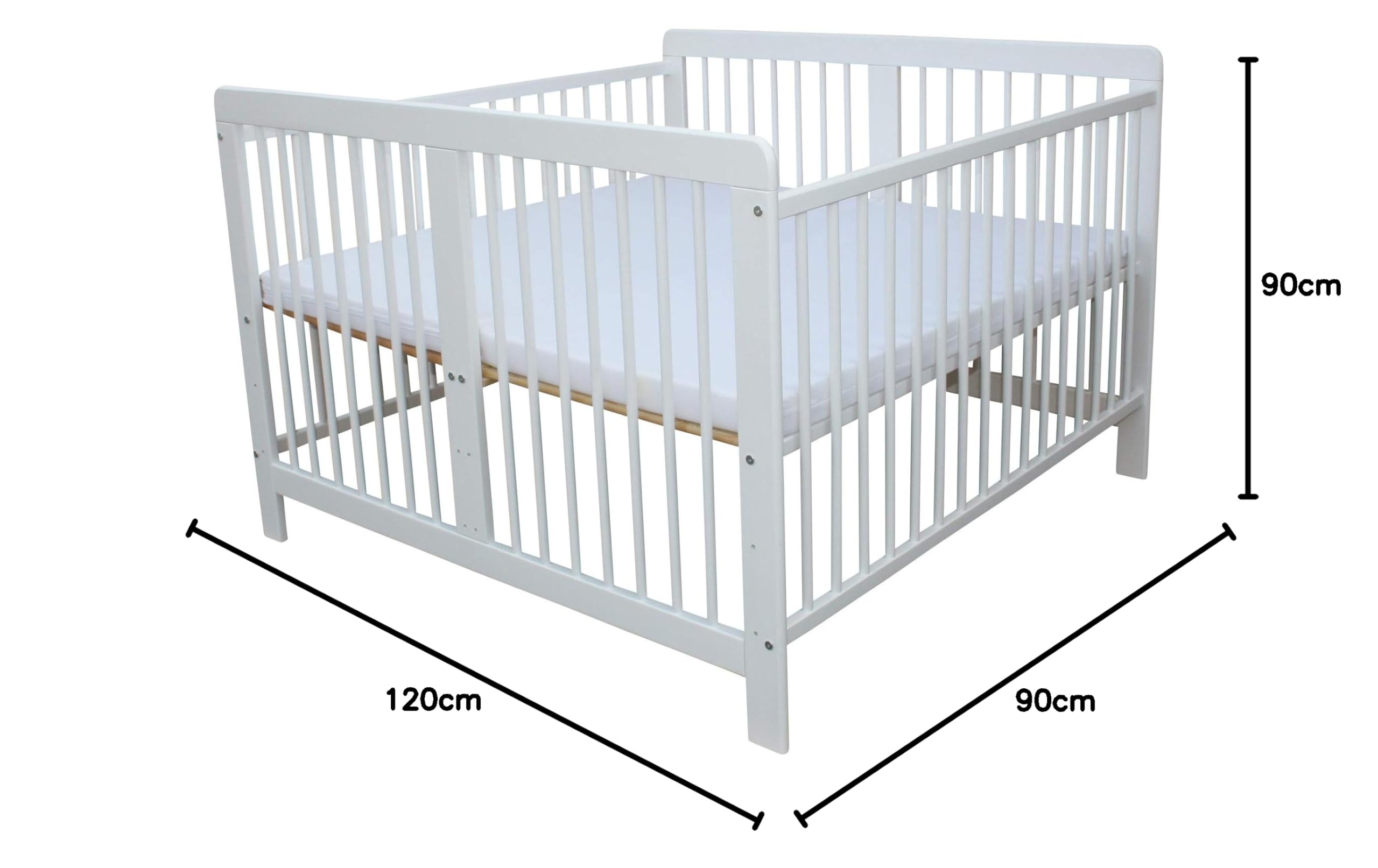 Zwillingsbett Zwillingskinderbett Kinderbett für Zwillinge Doppelbett massiv Weiss mit 2 Matratzen 120x120cm